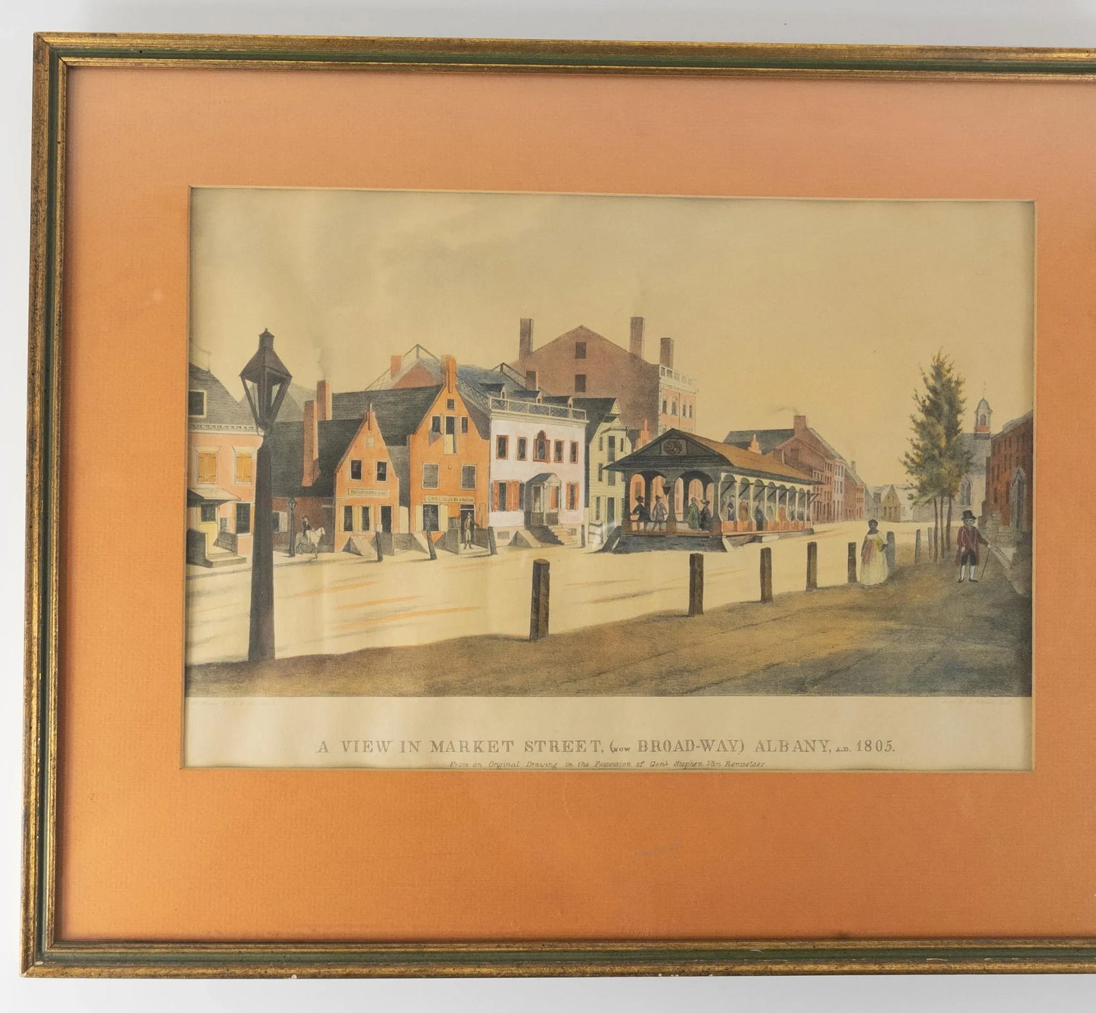 19th Century Hand Colored Lithograph of Albany New York Ca 1805 - 2