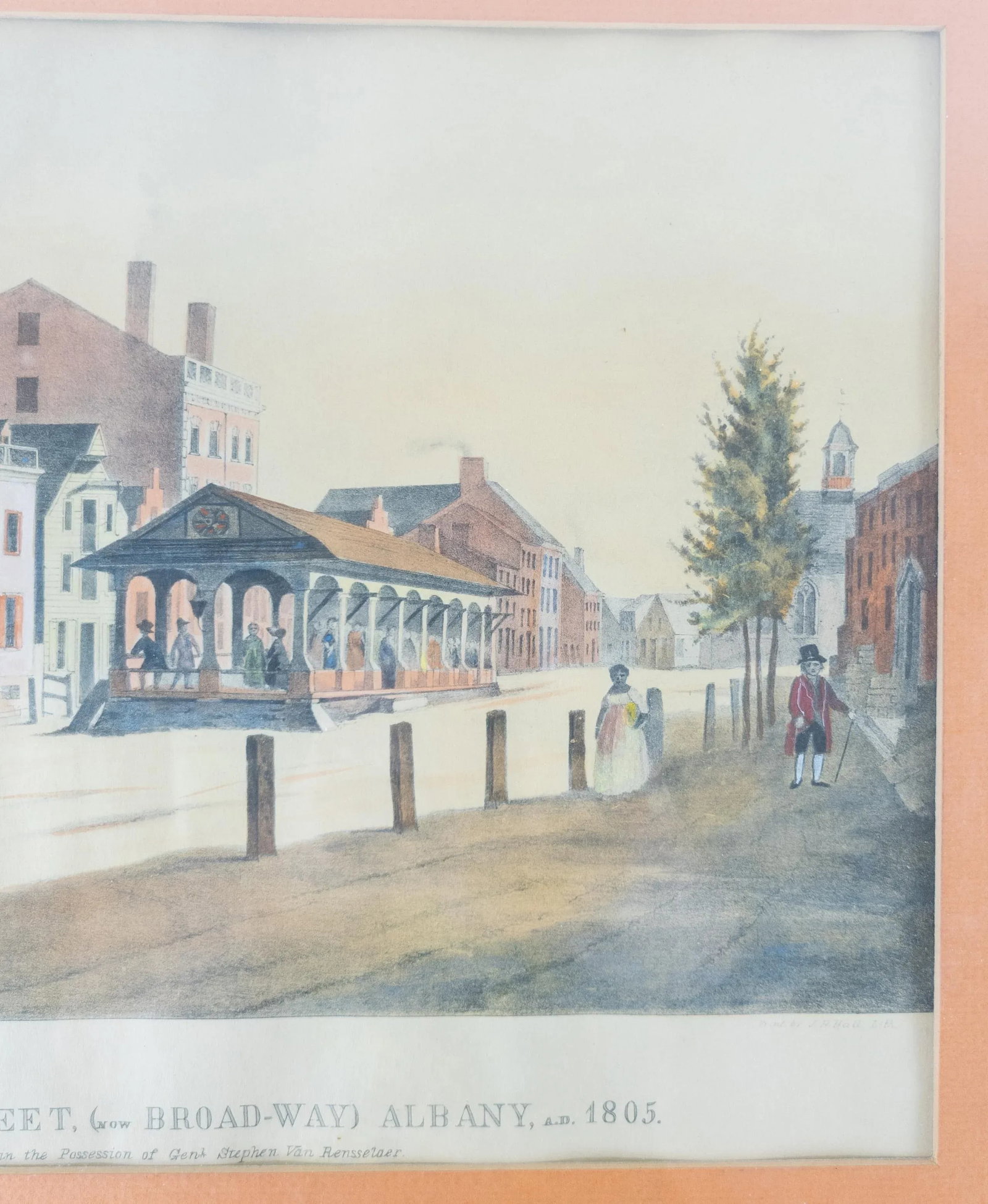 19th Century Hand Colored Lithograph of Albany New York Ca 1805 - 6