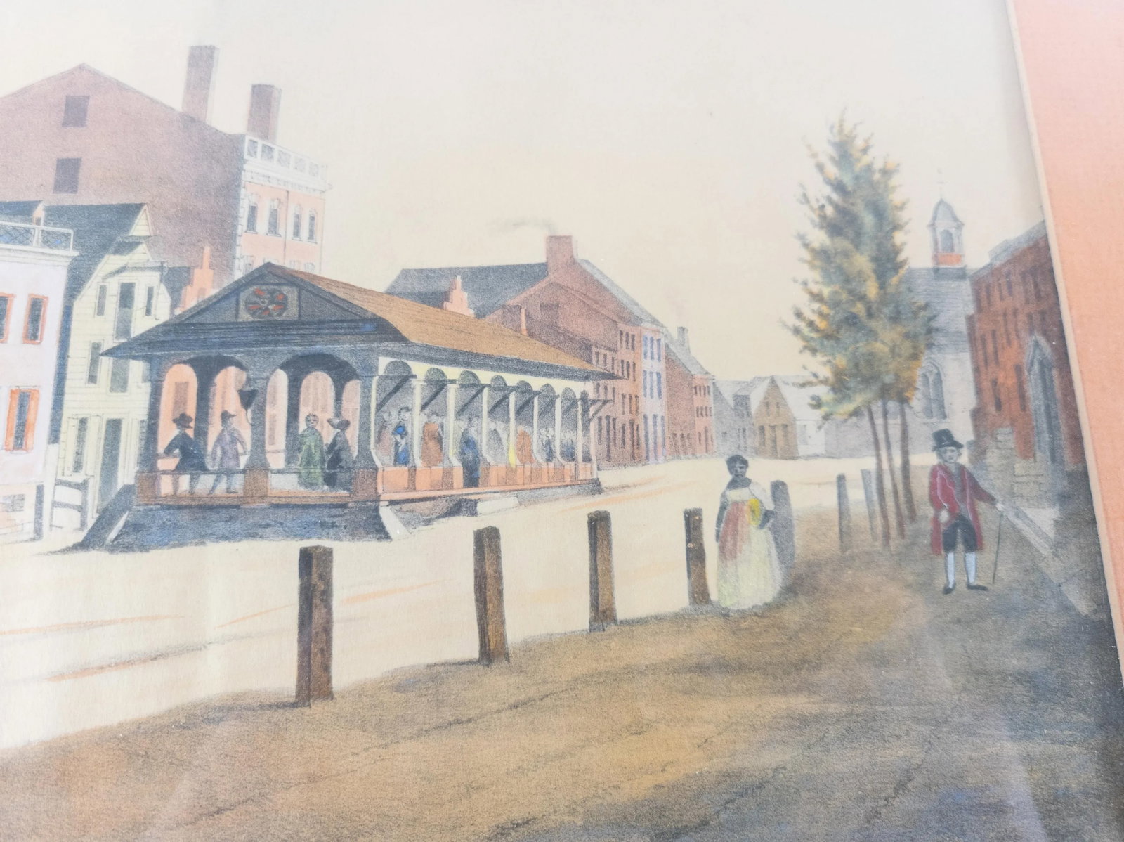 19th Century Hand Colored Lithograph of Albany New York Ca 1805 - 7
