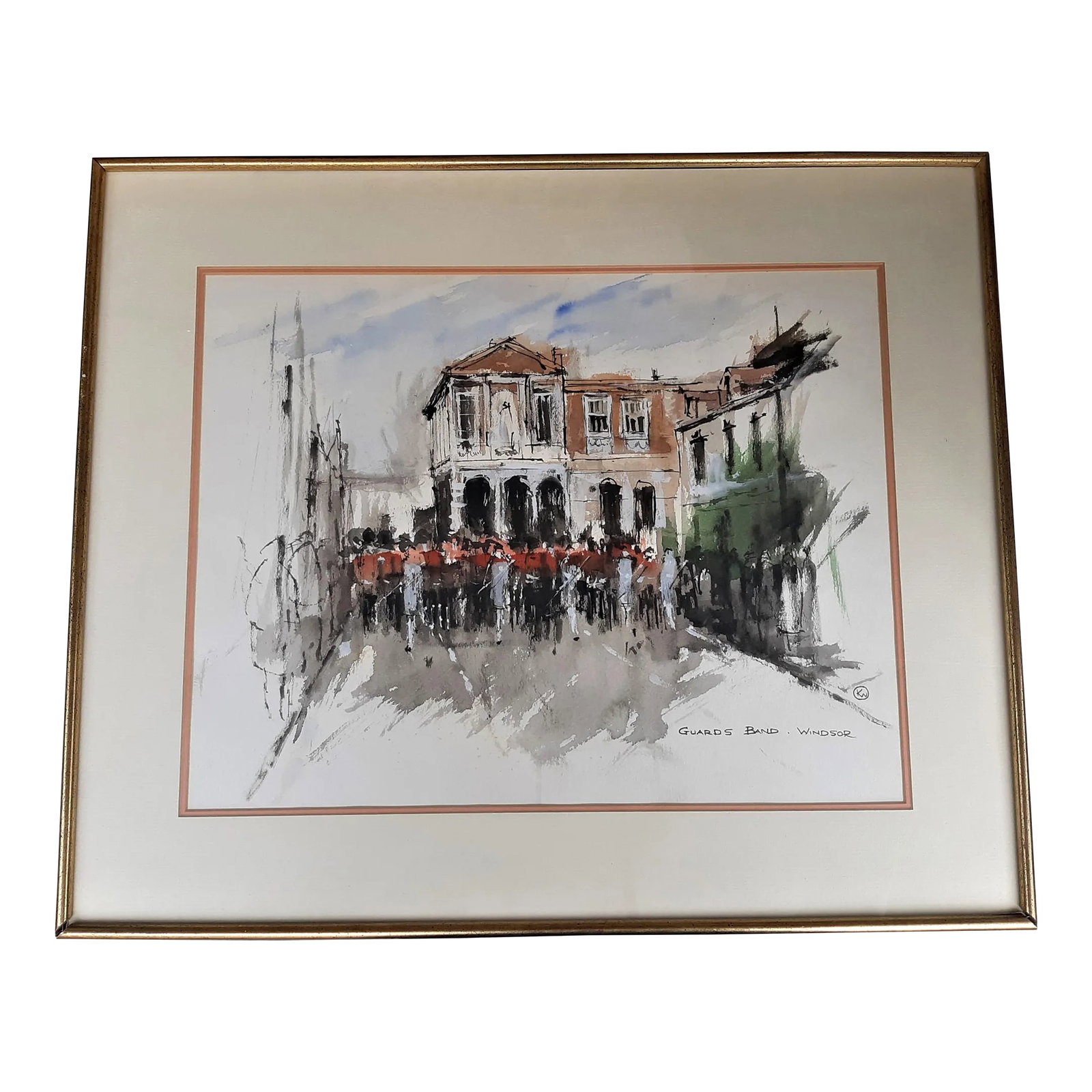Late 20th Century Vintage English Drawing Queens Guards Band Windsor Signed (1 of 6)