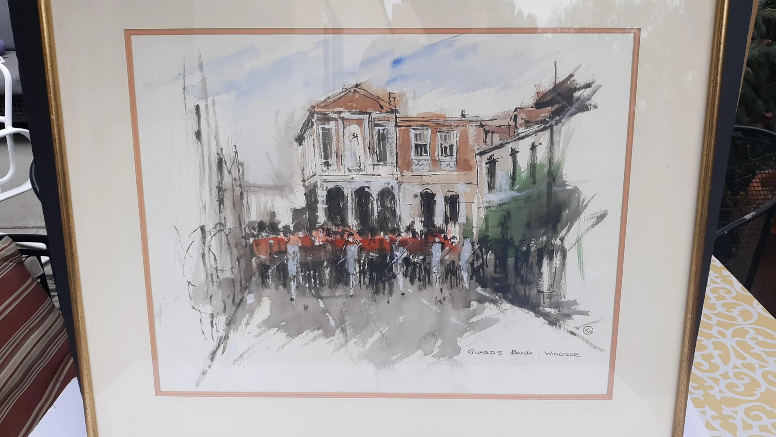Late 20th Century Vintage English Drawing Queens Guards Band Windsor Signed - 2