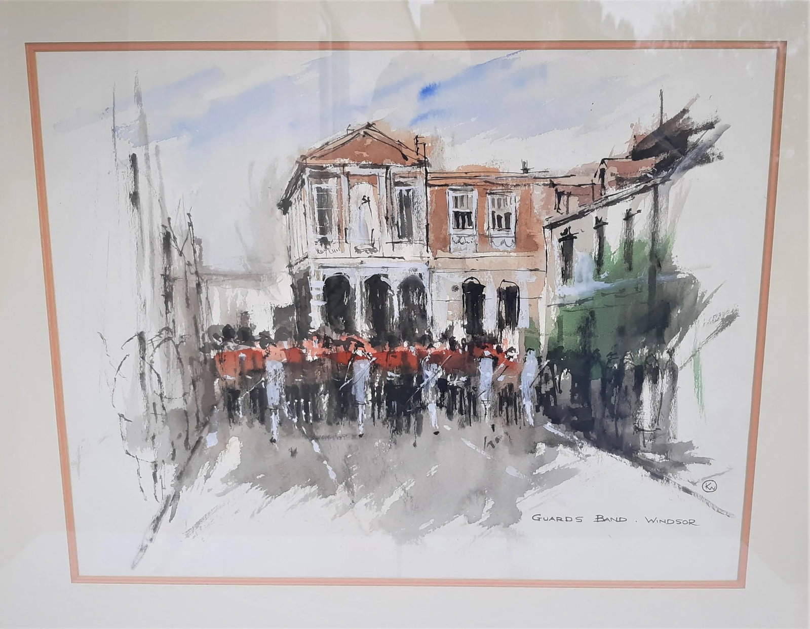 Late 20th Century Vintage English Drawing Queens Guards Band Windsor Signed - 3