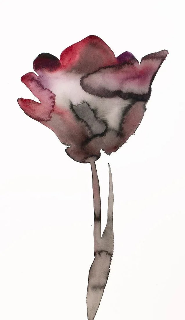 "Tulip" Contemporary Original Botanical Ink Painting by Elizabeth Becker: Original ink painting on 140 lb Arches cold press paper Artist: Elizabeth Becker Year: 2023 Image and Paper Size: 12" x 20.5" Signed on front Condition: Imperfections: No Imperfections Origin: United