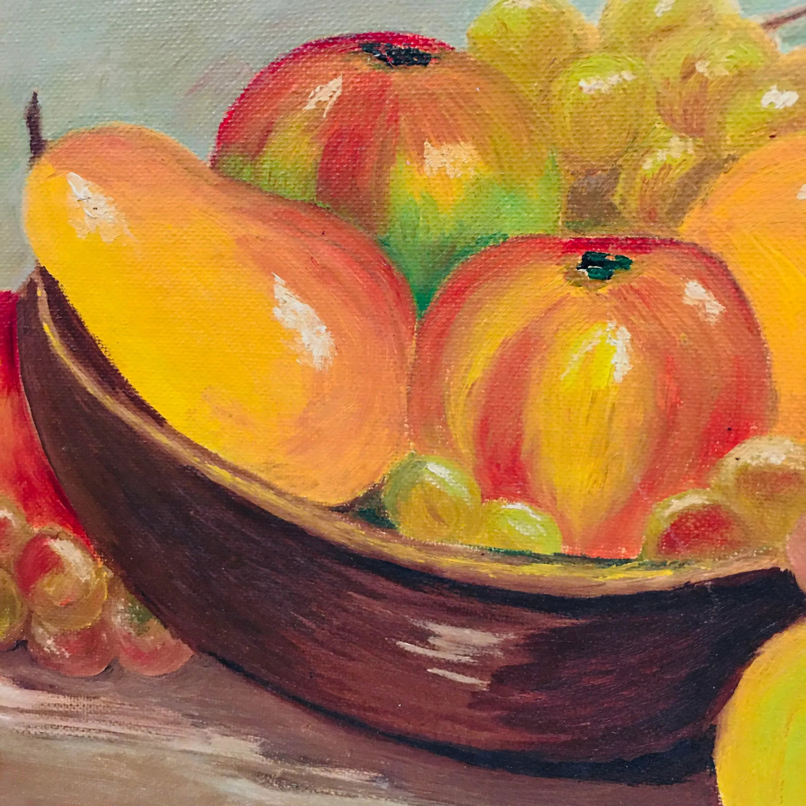 1960s Original Bowl of Fruit Still Life Oil Painting on Board - 3