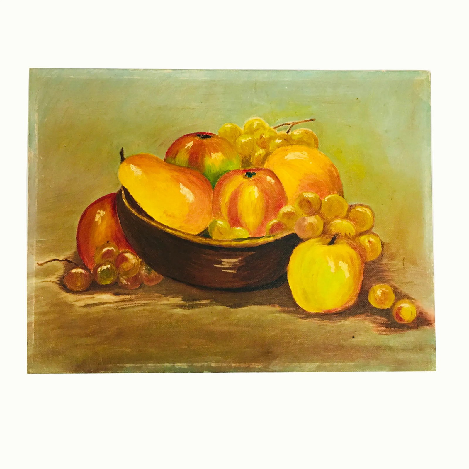 1960s Original Bowl of Fruit Still Life Oil Painting on Board - 4