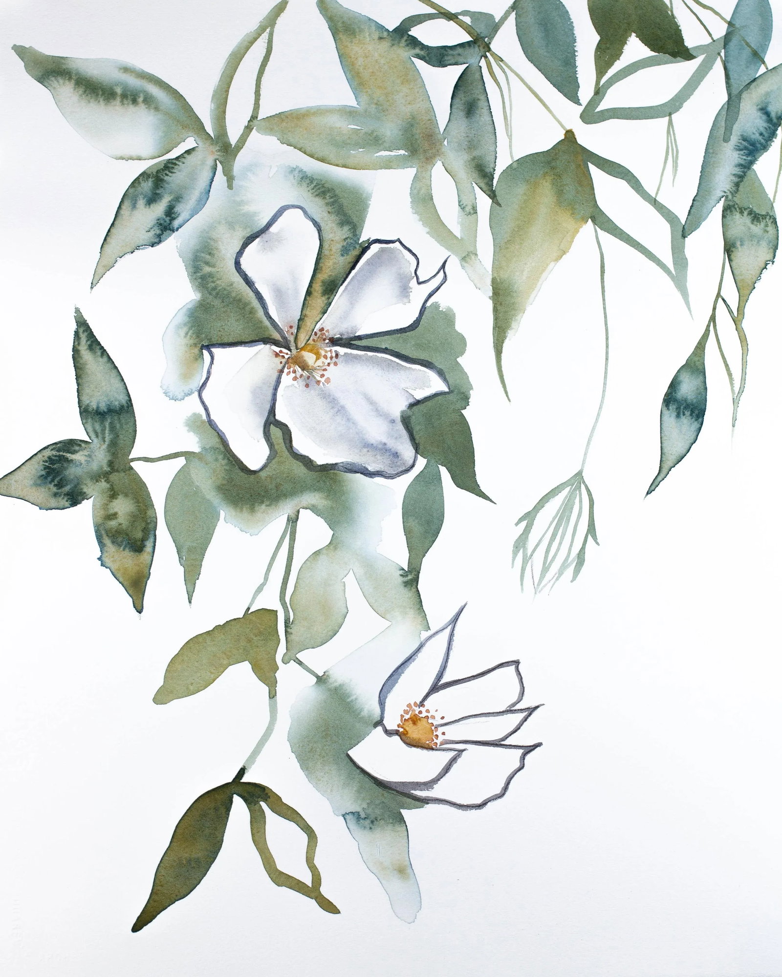 "Cherry Blossom No. 13" Contemporary Original Watercolor Painting by Elizabeth Becker: Original watercolor painting on 140 lb cold press paper Artist: Elizabeth Becker Year: 2019 Image and Paper Size: 16" x 20" Signed on front Condition: Imperfections: No Imperfections Origin: United