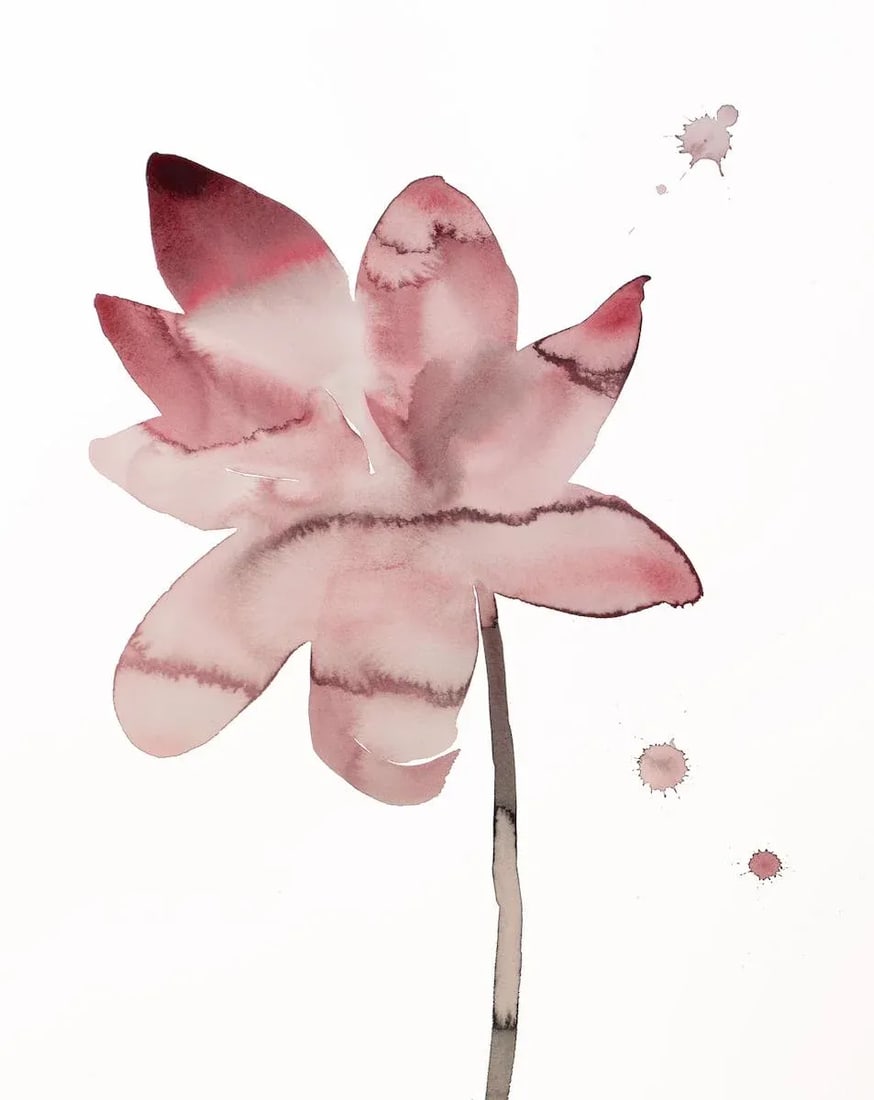 "Lotus" Contemporary Original Botanical Ink Painting by Elizabeth Becker: Original ink painting on 140 lb Arches cold press paper Artist: Elizabeth Becker Year: 2023 Image and Paper Size: 16" x 20" Signed on front Condition: Imperfections: No Imperfections Origin: United