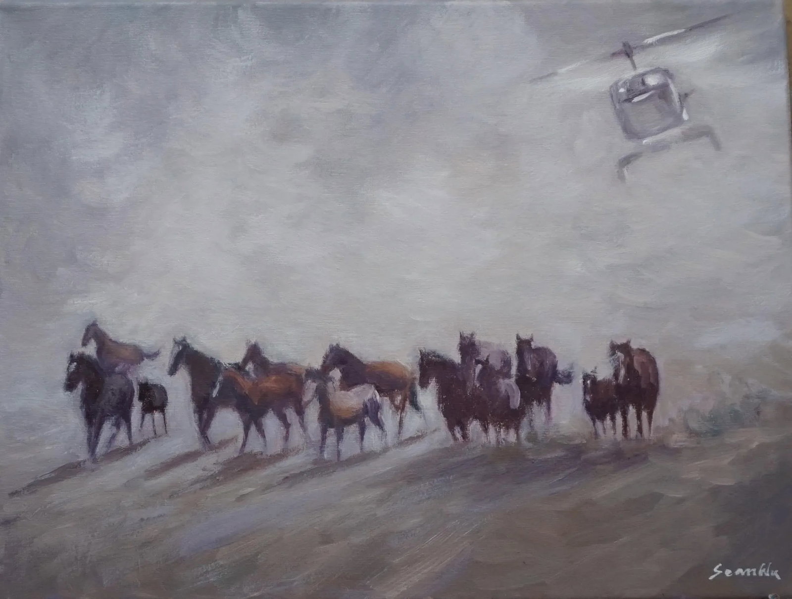 Sean Wu Original Impressionist Style Oil Painting of Wild Horses (1 of 7)