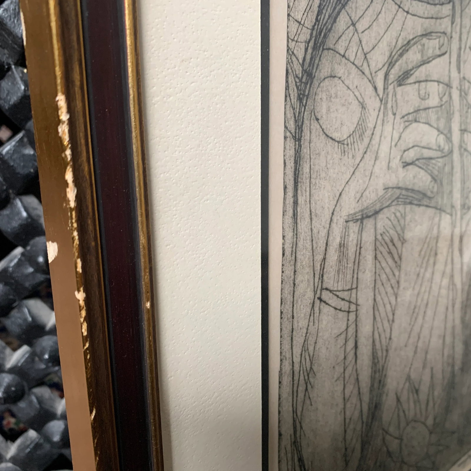 Mid 20th Century "Girl with Flute" Abstract Figurative Woodcut Print by Irving Amen, Framed - 12
