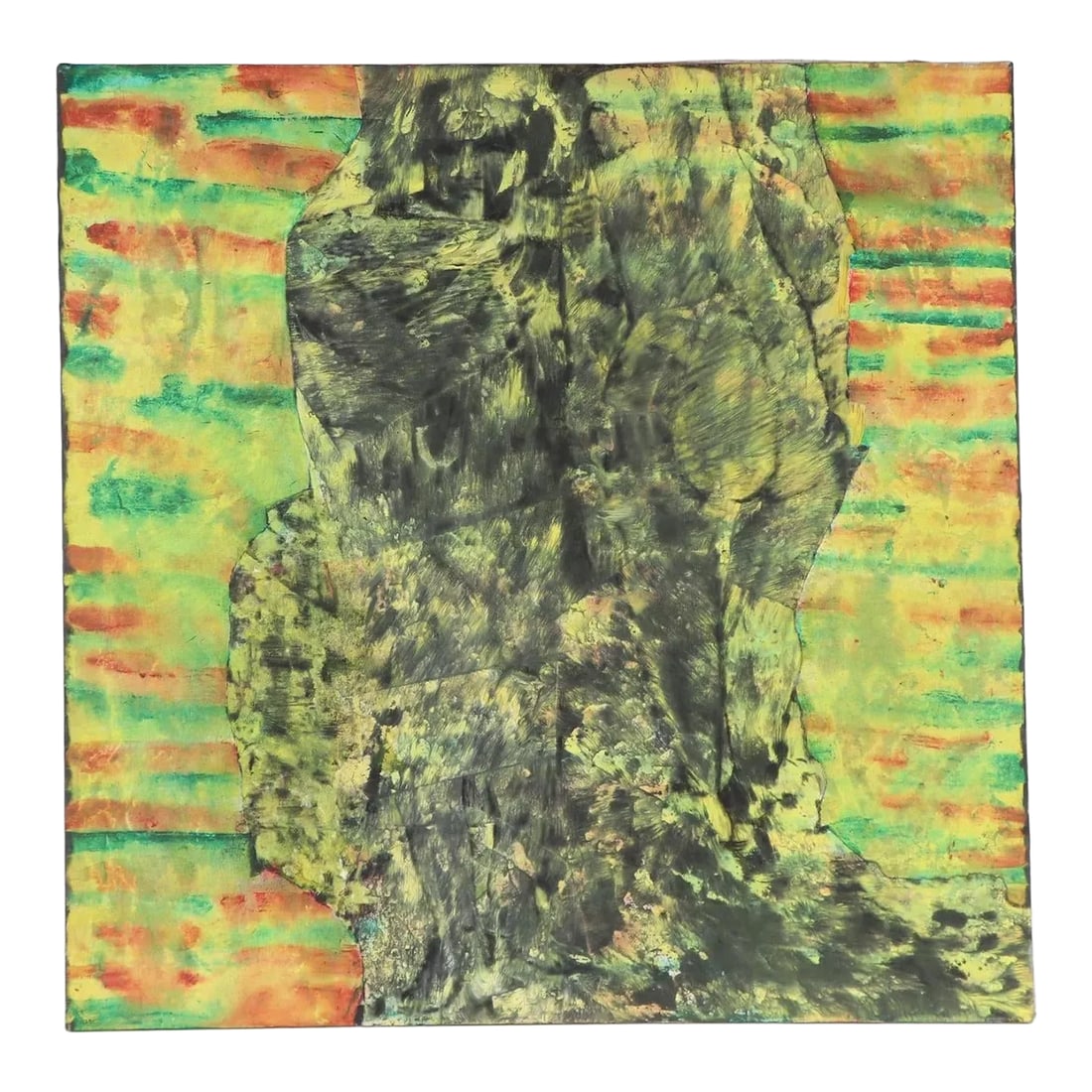 Mid 20th Century Don Stacy Figurative Green Painting: Donald L. Stacy (American, 1925 - 2008) Untitled (embracing figures), 1980s Acrylic painting on canvas Signed to the verso Donald Stacy is known for his monumental Expressionist and Abstract