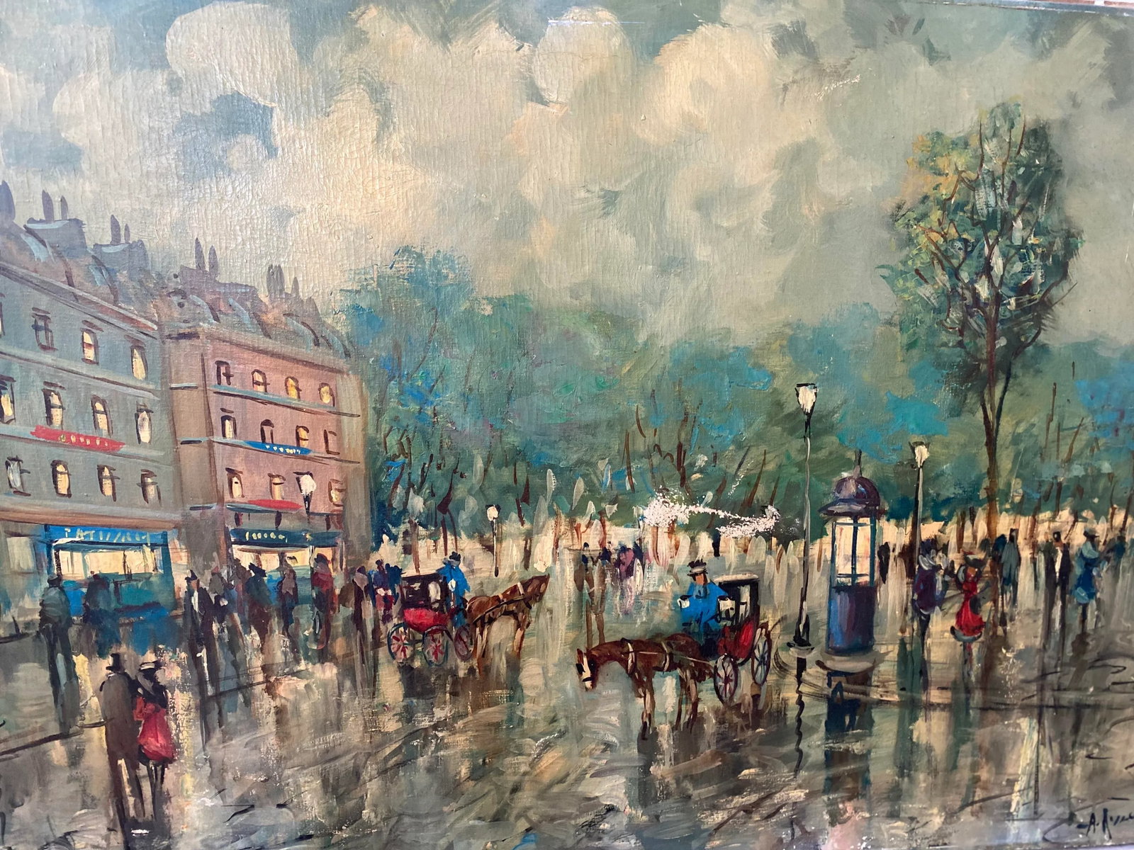 Large Vintage Paris France Street Scene Painting, Signed - 11
