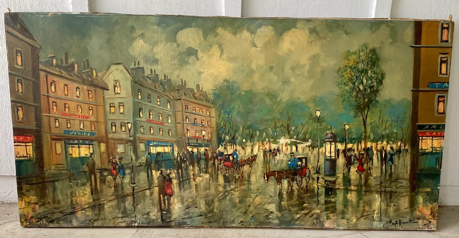 Large Vintage Paris France Street Scene Painting, Signed - 13