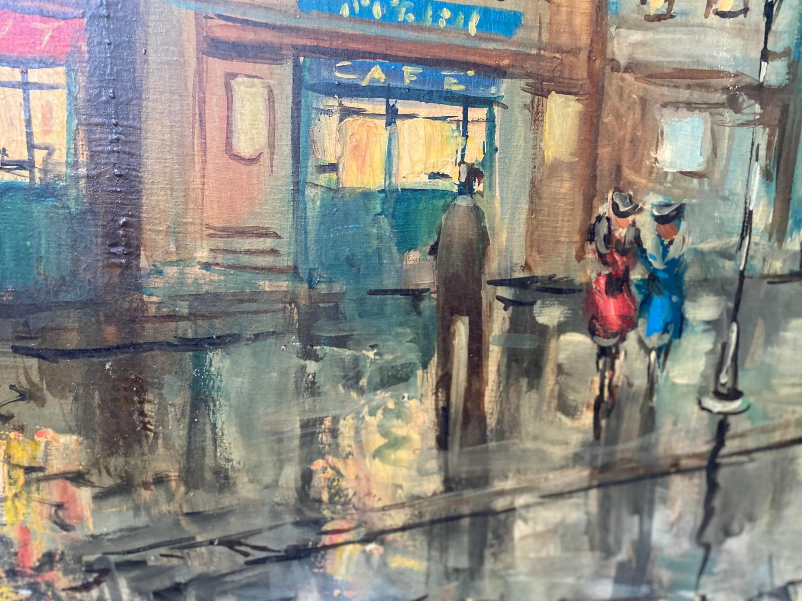 Large Vintage Paris France Street Scene Painting, Signed - 4
