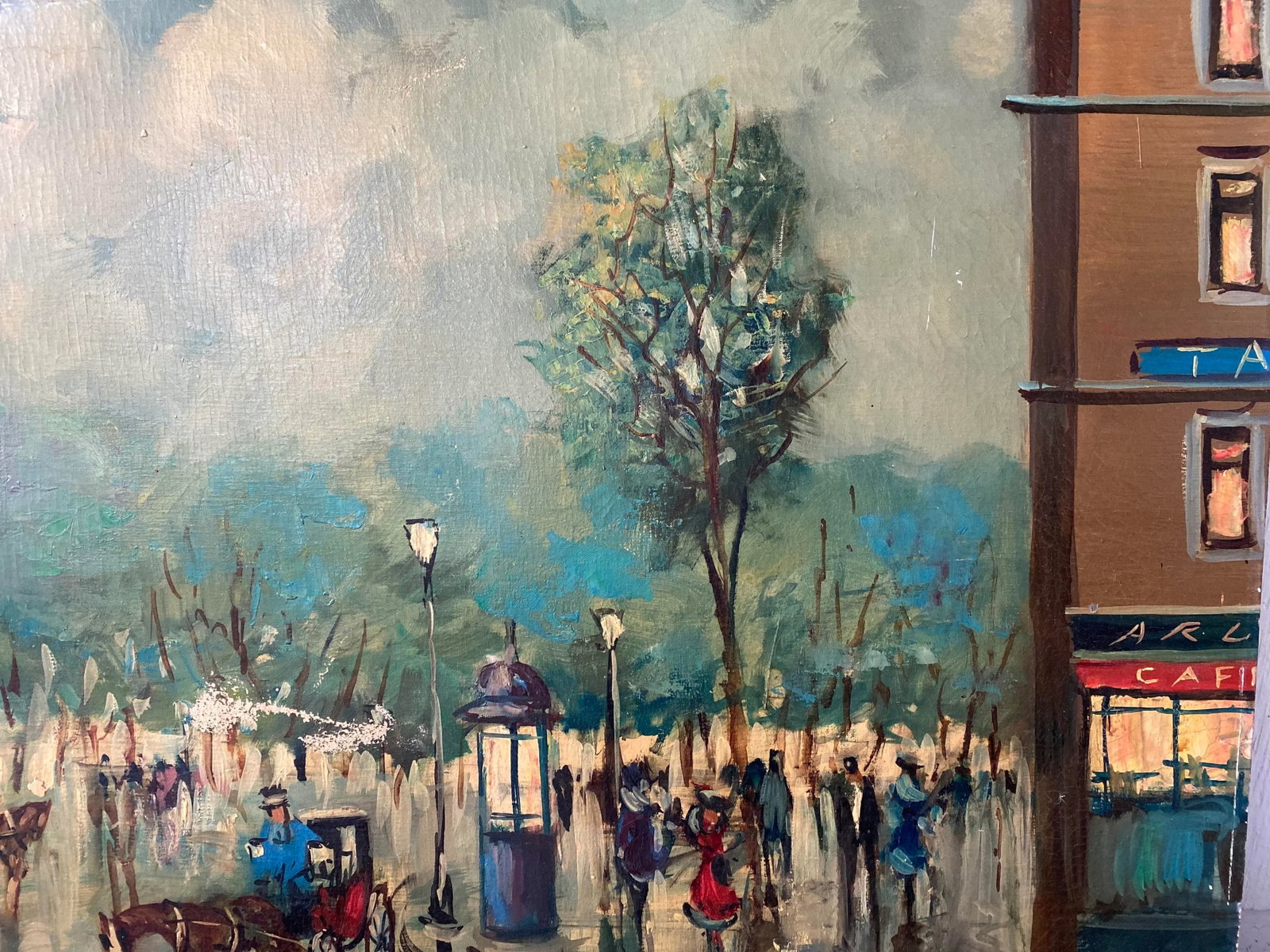 Large Vintage Paris France Street Scene Painting, Signed - 6