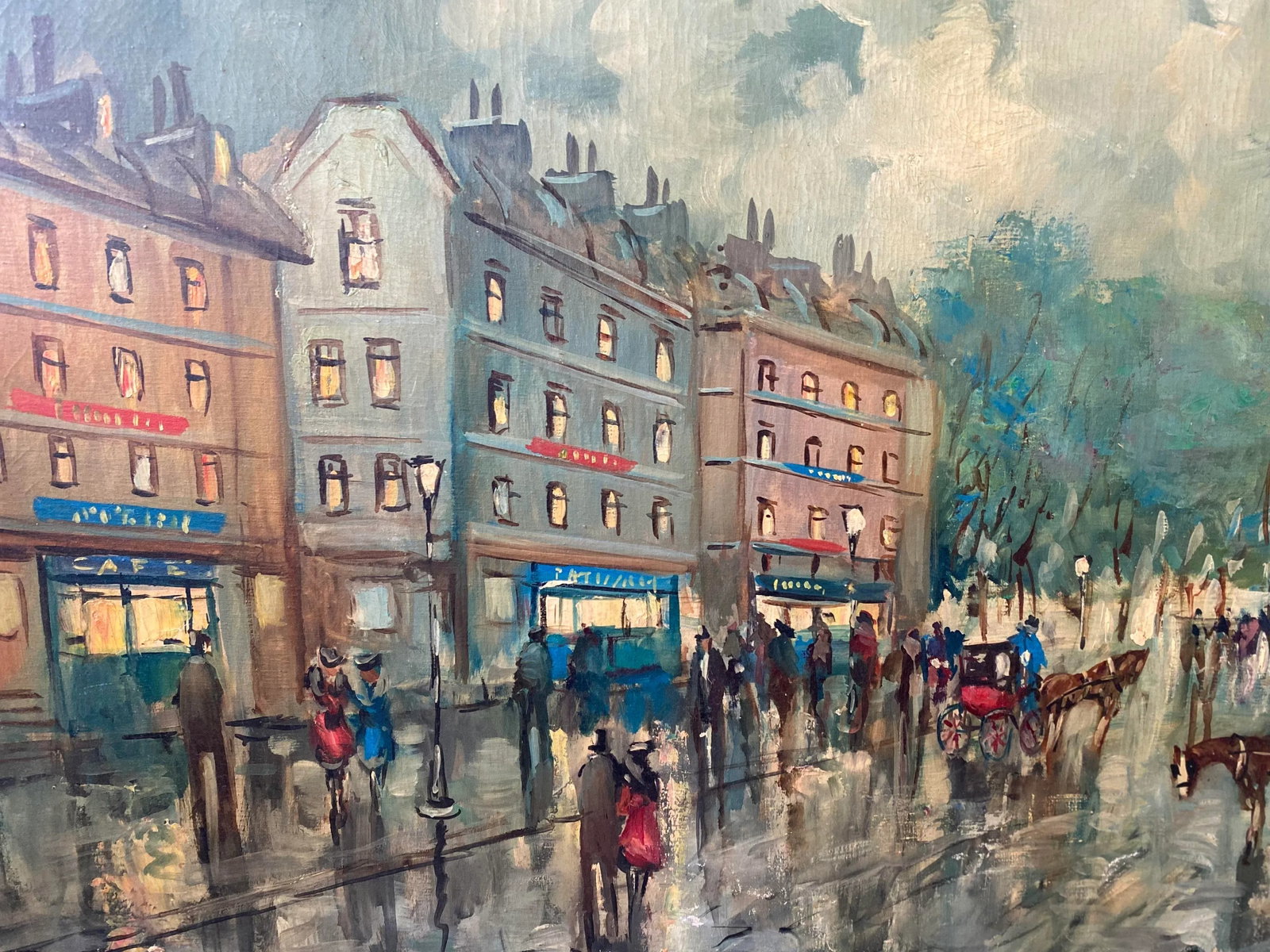 Large Vintage Paris France Street Scene Painting, Signed - 7