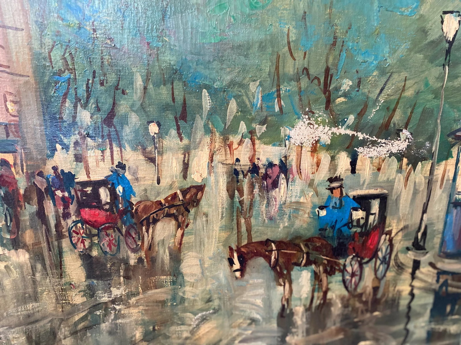 Large Vintage Paris France Street Scene Painting, Signed - 8
