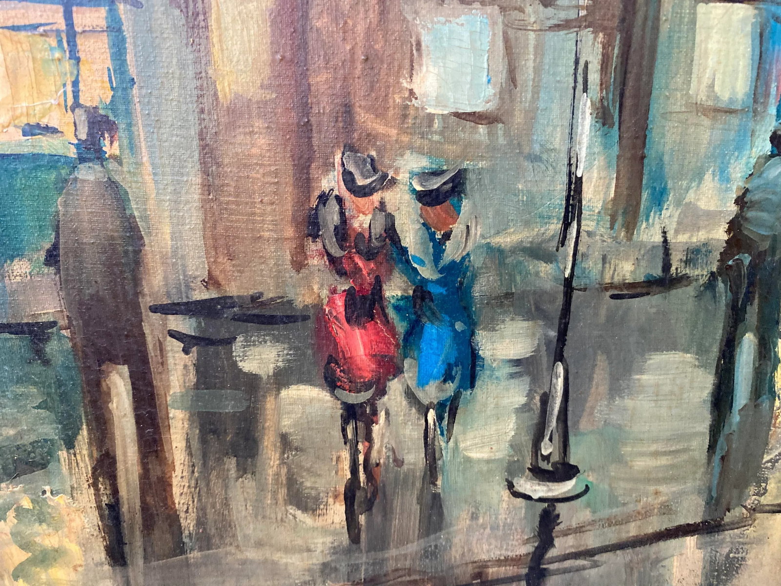 Large Vintage Paris France Street Scene Painting, Signed - 9