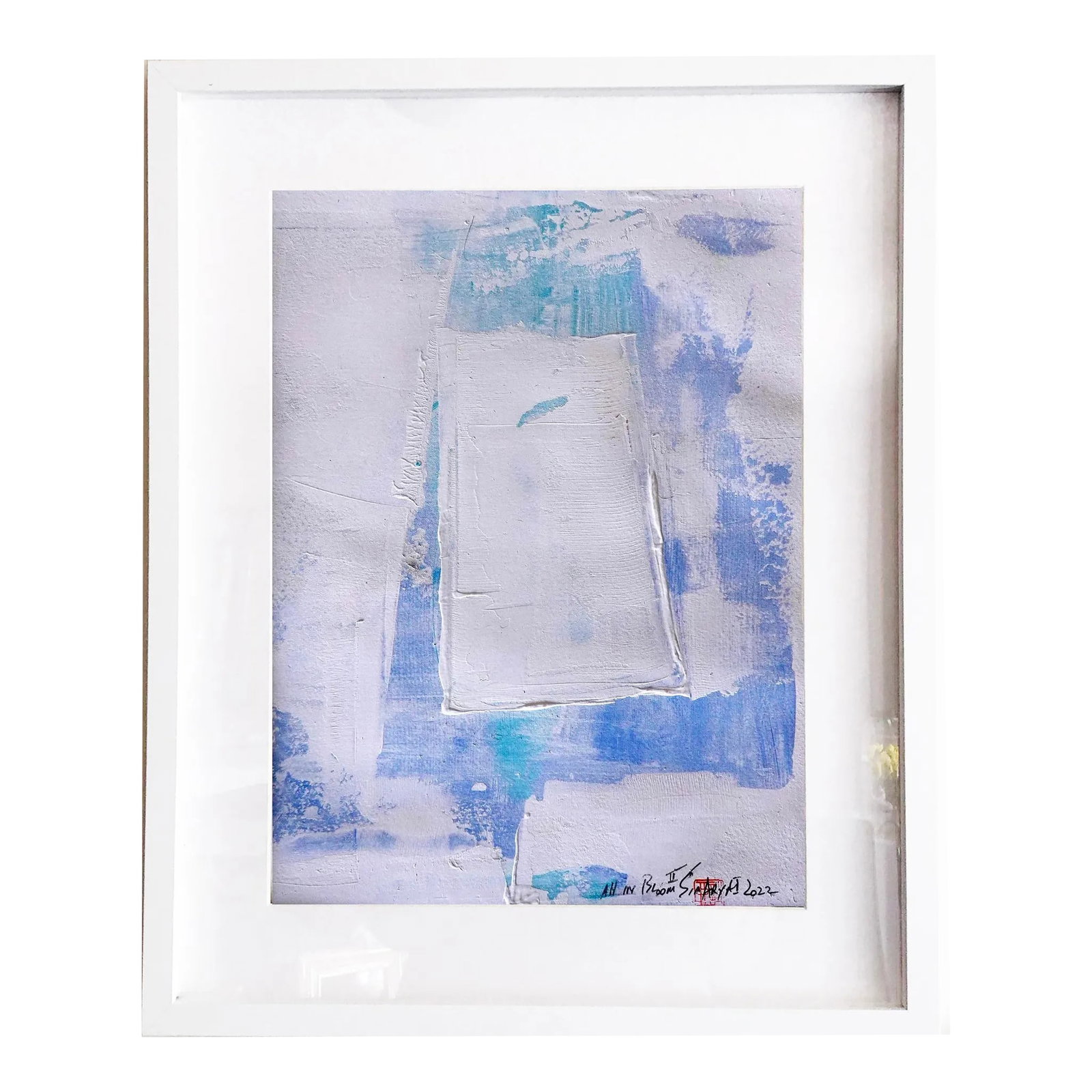 "All in the Bloom.II" Contemporary Original Abstract Blue Mixed-Media Painting, Framed (1 of 5)