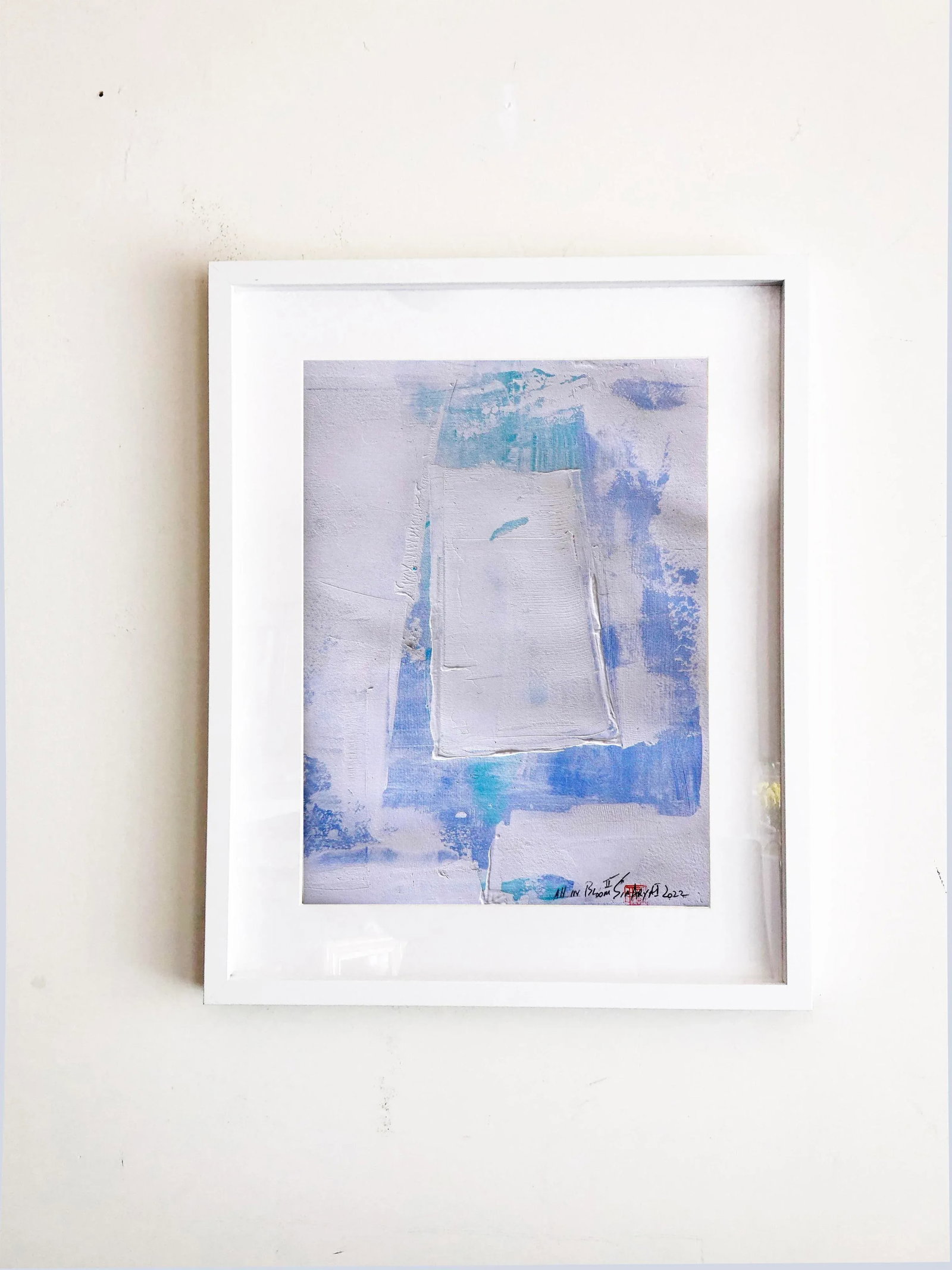 "All in the Bloom.II" Contemporary Original Abstract Blue Mixed-Media Painting, Framed - 5