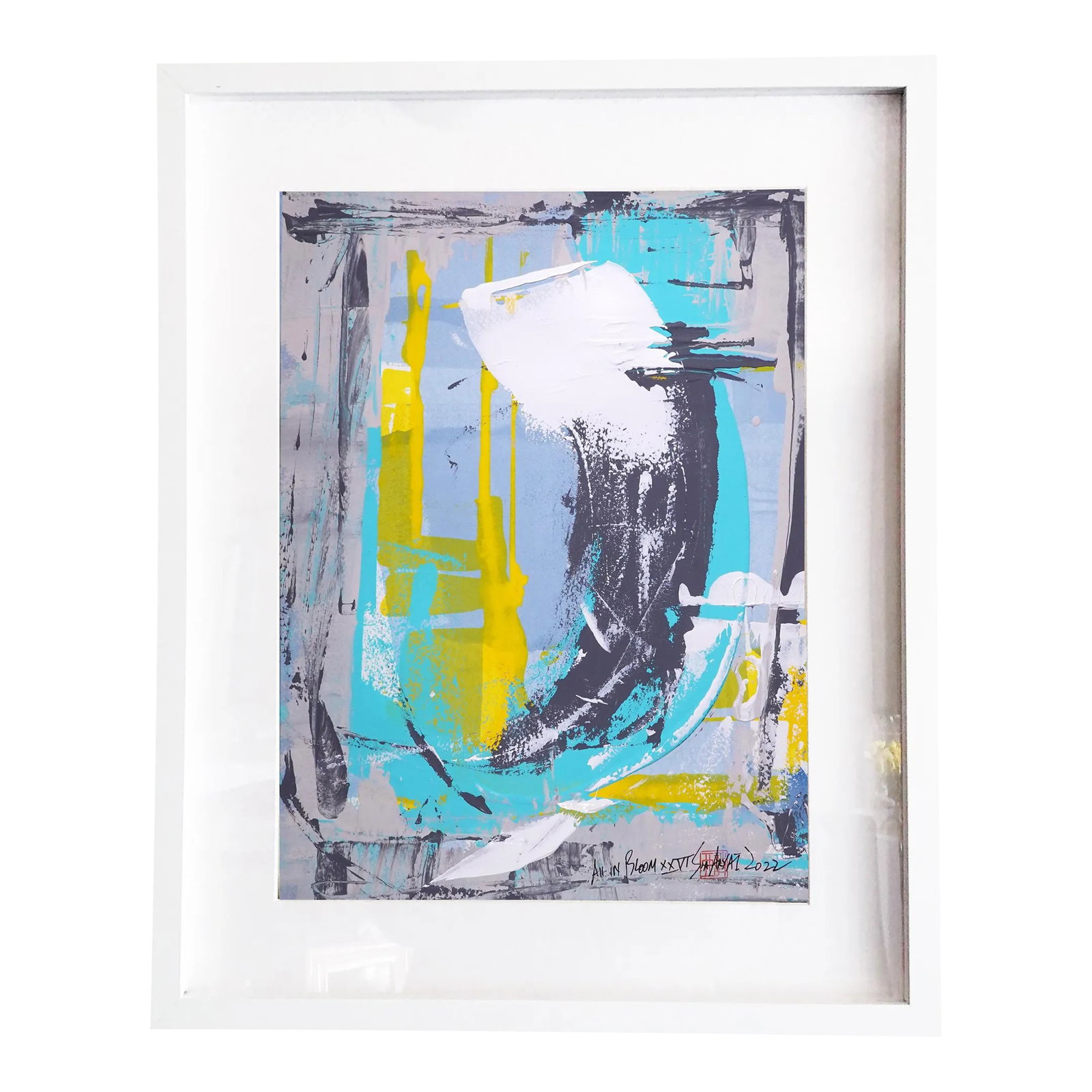 "All in Bloom. XXVI" Contemporary Abstract Original Blue Mixed-Media Painting, Framed (1 of 5)