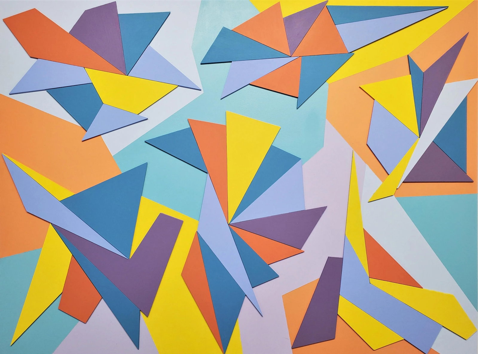 "Beautiful Ideas" Contemporary Original Abstract Geometric Collage by Sassoon Kosian: Beautiful collage/mixed media artwork in the style of geometric abstraction. Vibrant colors convey the beauty behind the subject of the artwork - "Beautiful Ideas". This artwork is made with Wood,