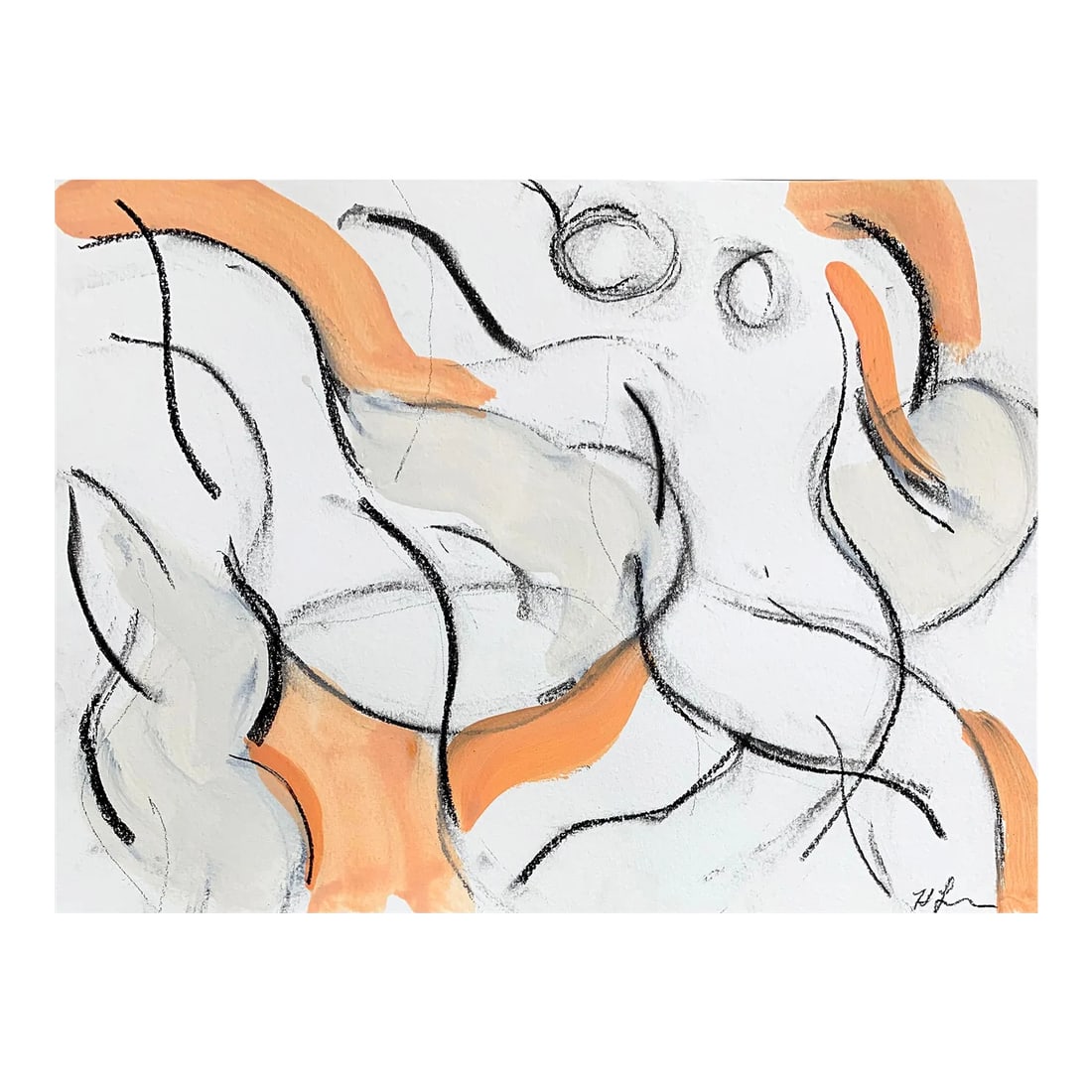 Gestural Dance Orange Ii, 12 X 9 Painting on Paper: Exploring the body through gesture, dance, love, and the space between. A sensuous dance portraying beauty and strength through movement. Could be purchase as a diptych. Condition: Imperfections: No
