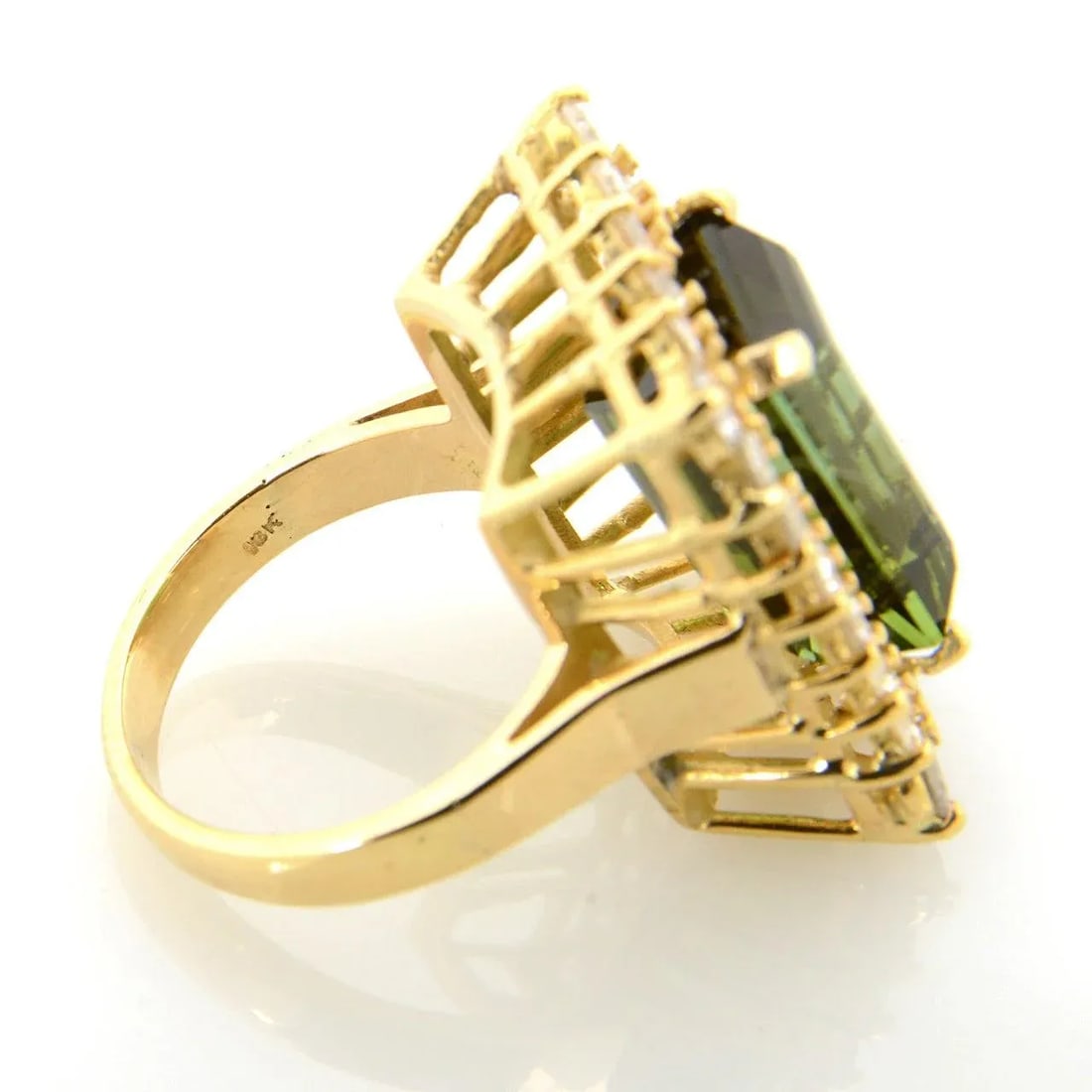 Green Tourmaline Diamond Gold Cocktail Ring size 6.5 - 10