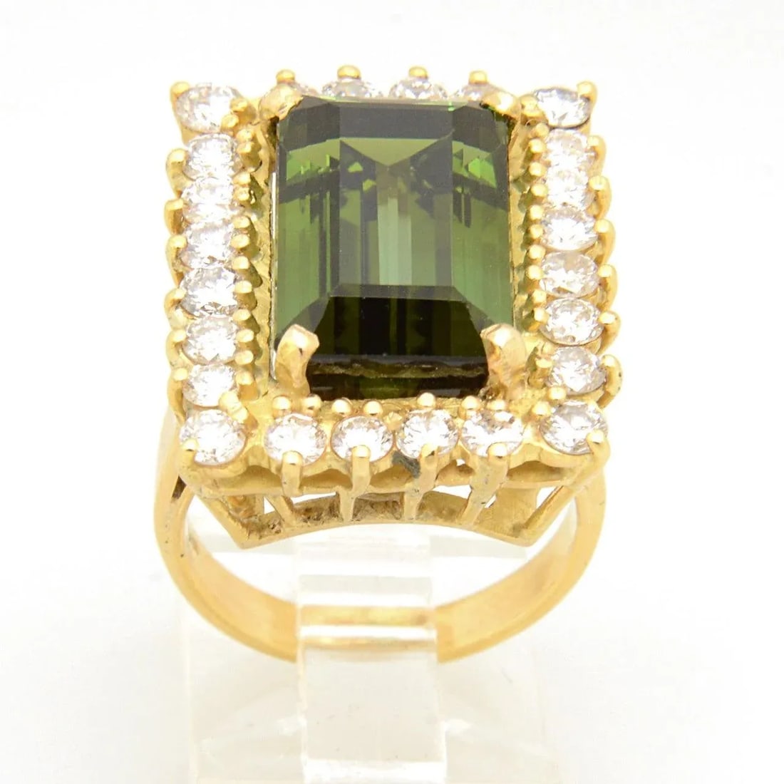 Green Tourmaline Diamond Gold Cocktail Ring size 6.5 - 2