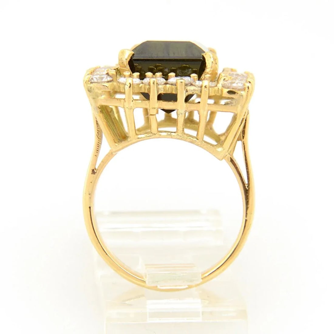 Green Tourmaline Diamond Gold Cocktail Ring size 6.5 - 3