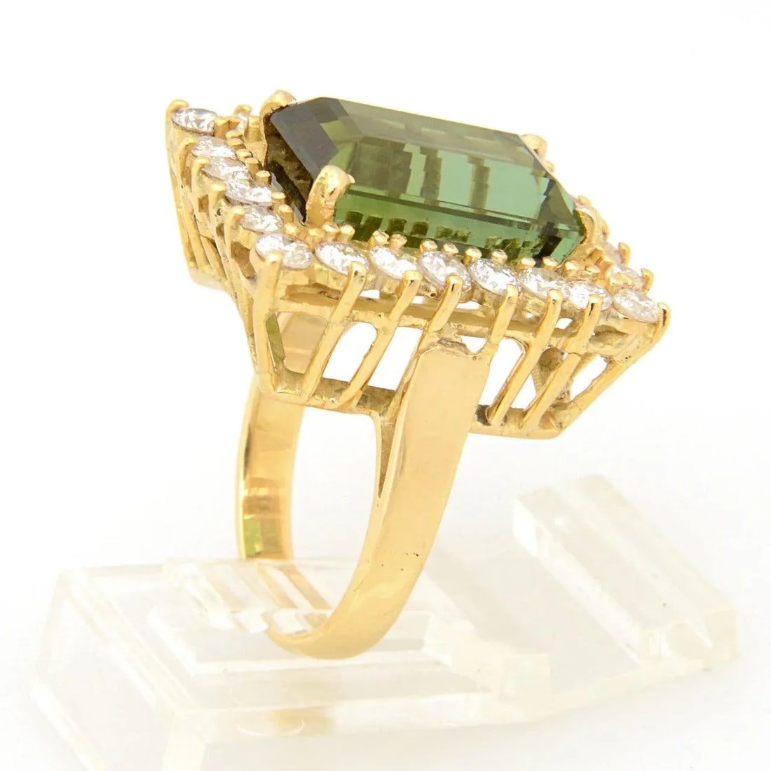 Green Tourmaline Diamond Gold Cocktail Ring size 6.5 - 4