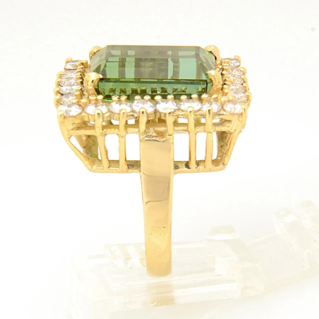 Green Tourmaline Diamond Gold Cocktail Ring size 6.5 - 5