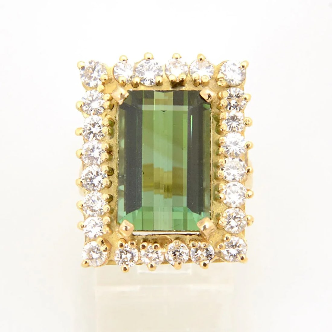 Green Tourmaline Diamond Gold Cocktail Ring size 6.5 - 6