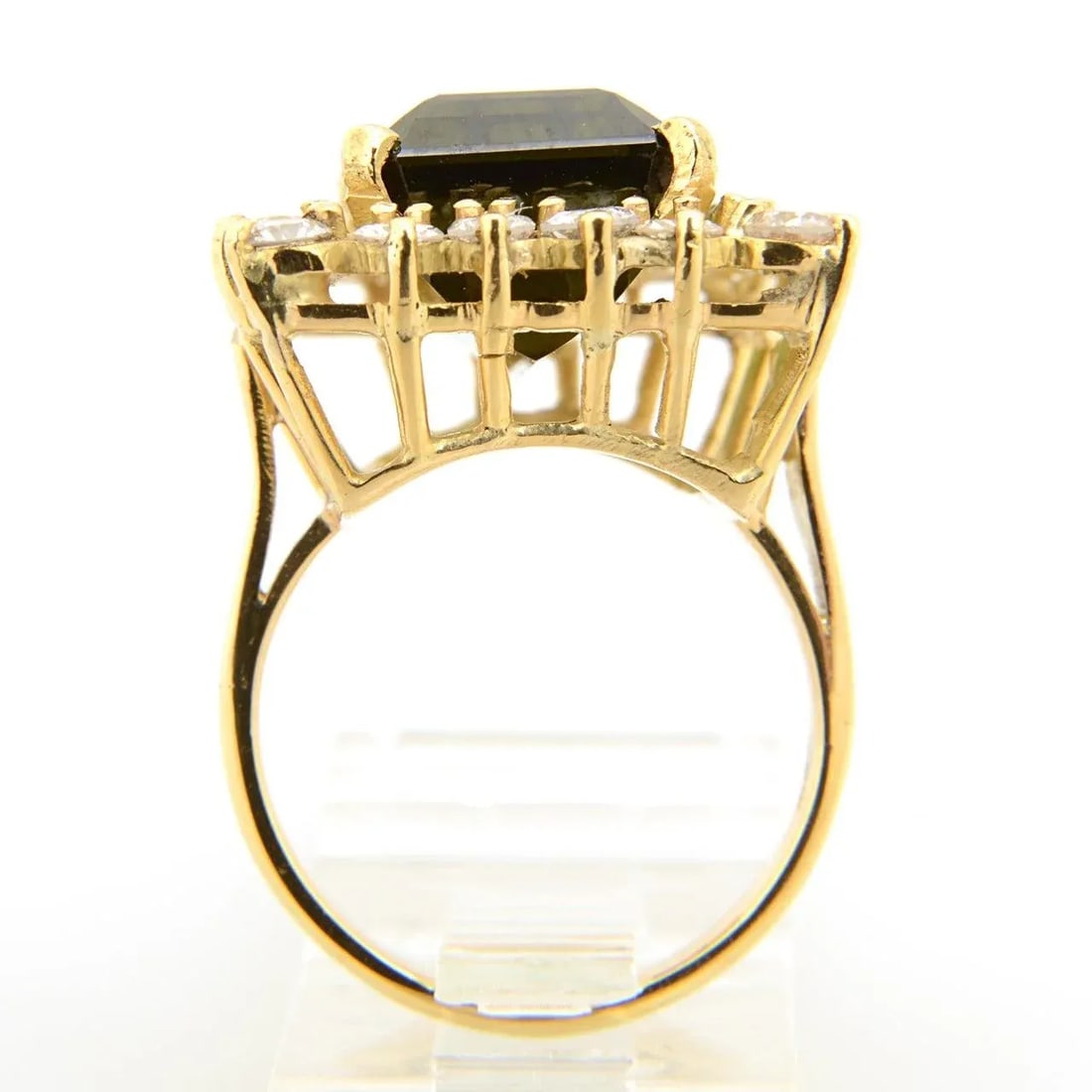 Green Tourmaline Diamond Gold Cocktail Ring size 6.5 - 7