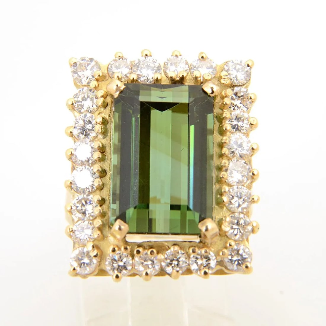 Green Tourmaline Diamond Gold Cocktail Ring size 6.5 - 8