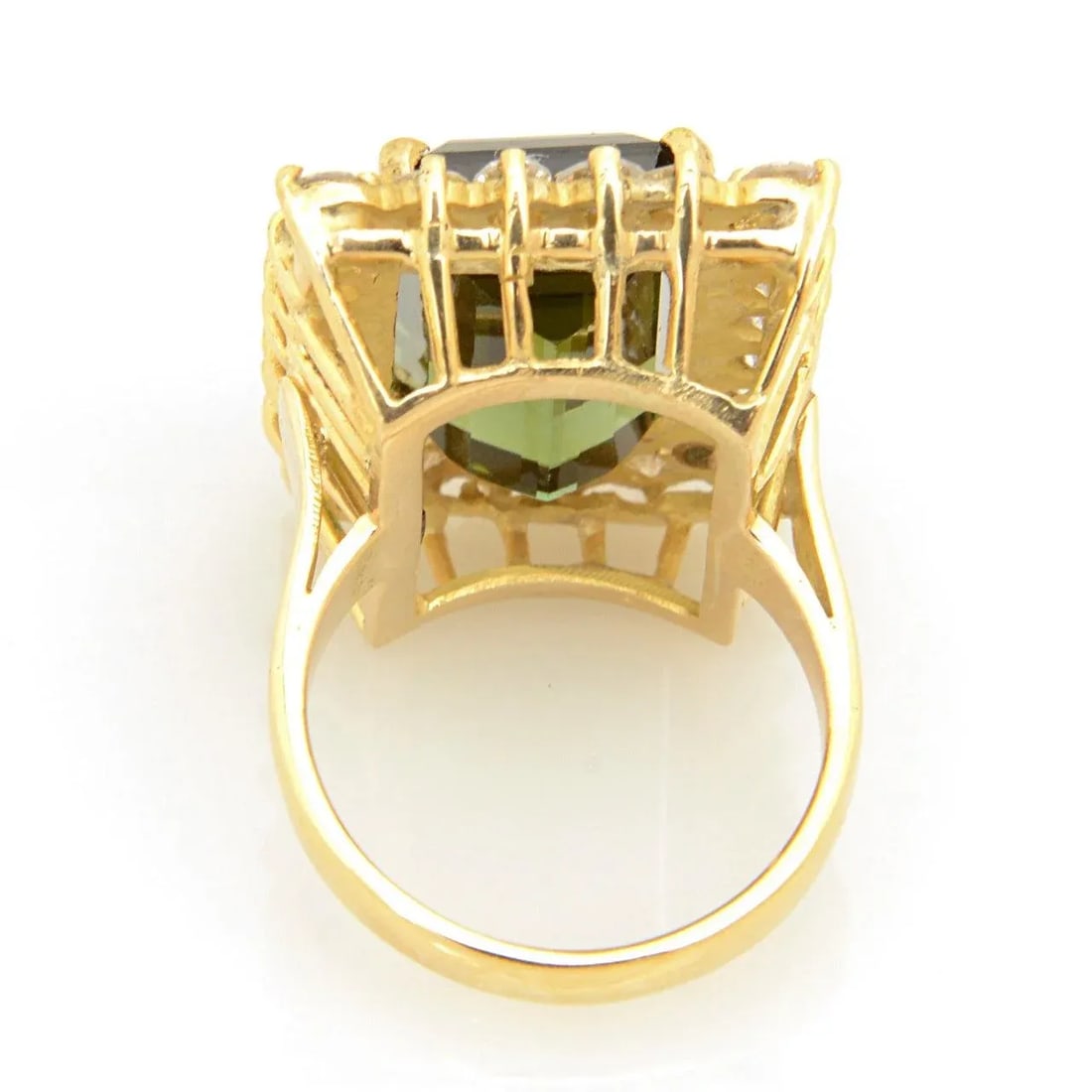 Green Tourmaline Diamond Gold Cocktail Ring size 6.5 - 9