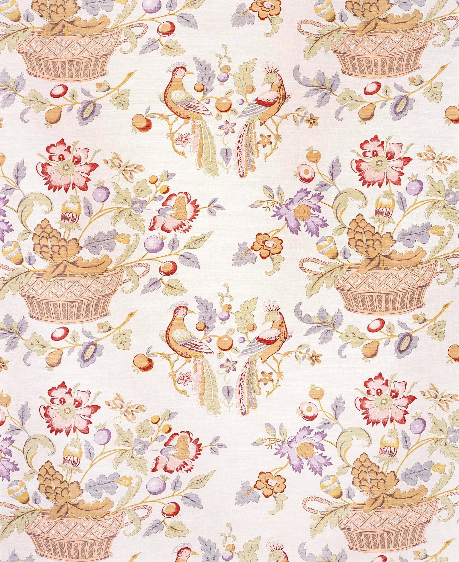 Bennison Fabrics "Bird and Basket" Bright on Oyster - 10