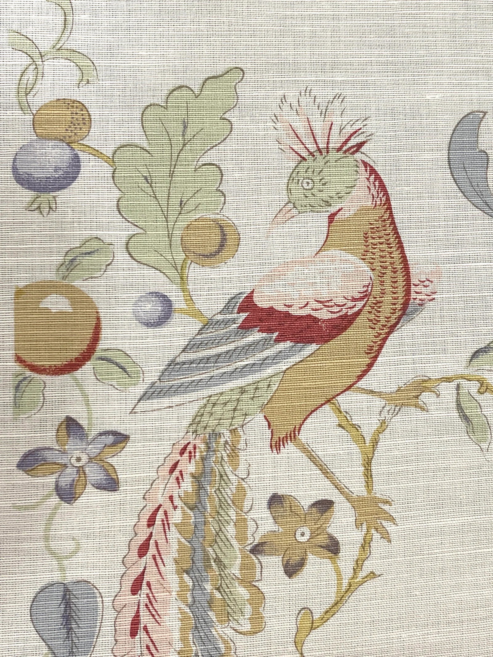 Bennison Fabrics "Bird and Basket" Bright on Oyster - 7