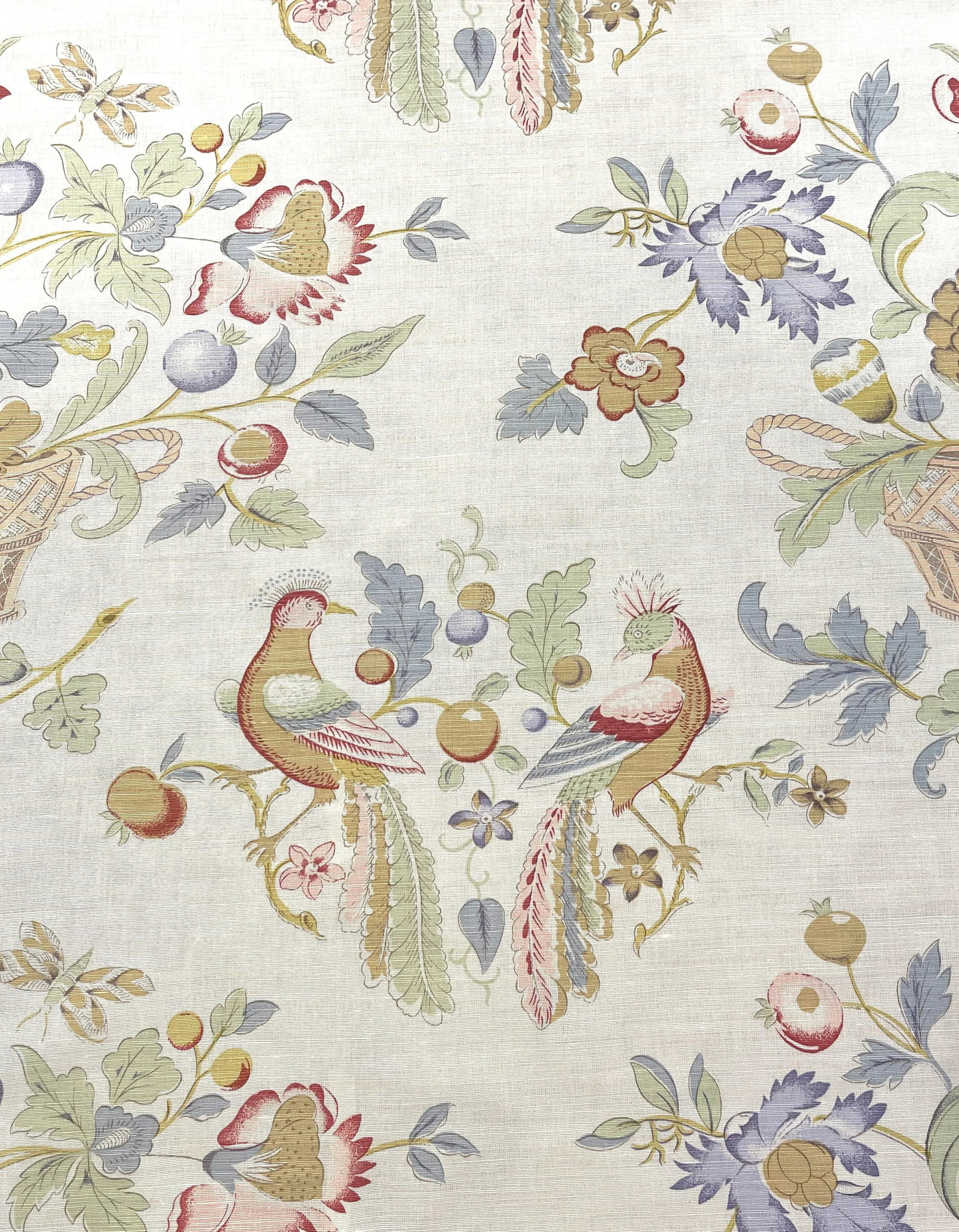 Bennison Fabrics "Bird and Basket" Bright on Oyster - 9