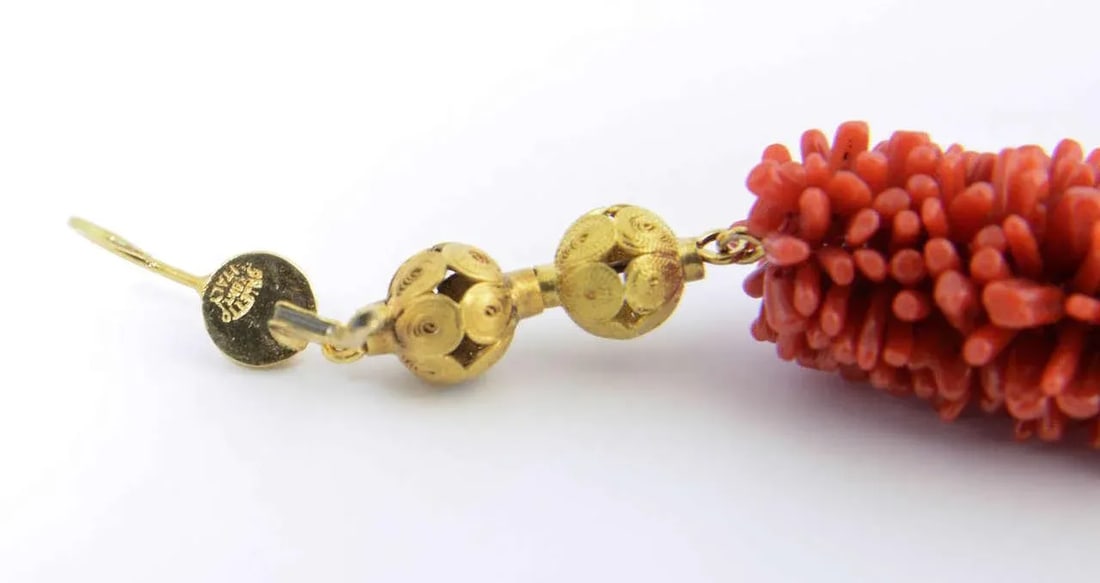 20th Century Long Coral Gold Ball Dangling Earrings - 2 Pieces - 5