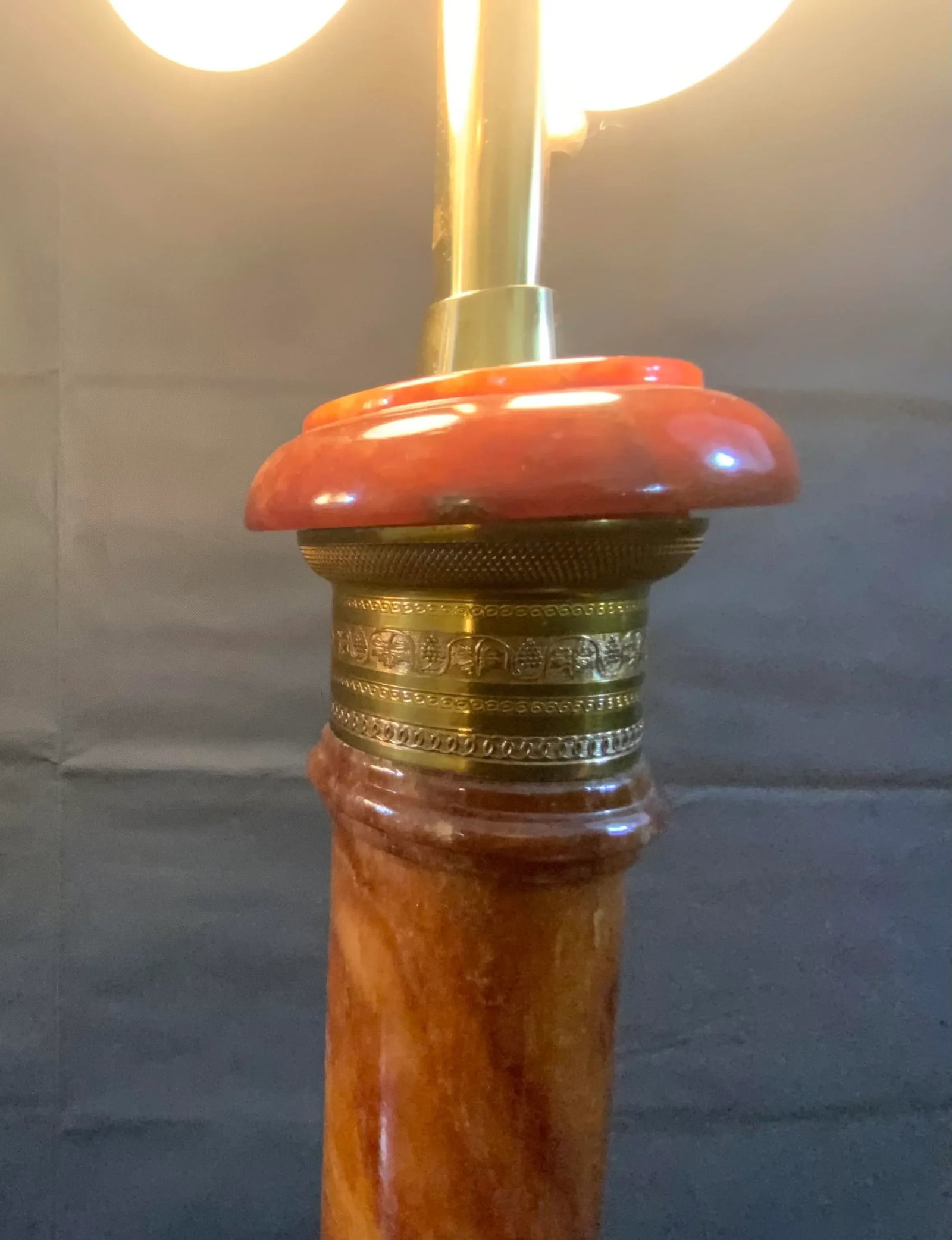 Mid-Century Marbro Alabaster Ormolu Column Table Lamps - a Pair - 4