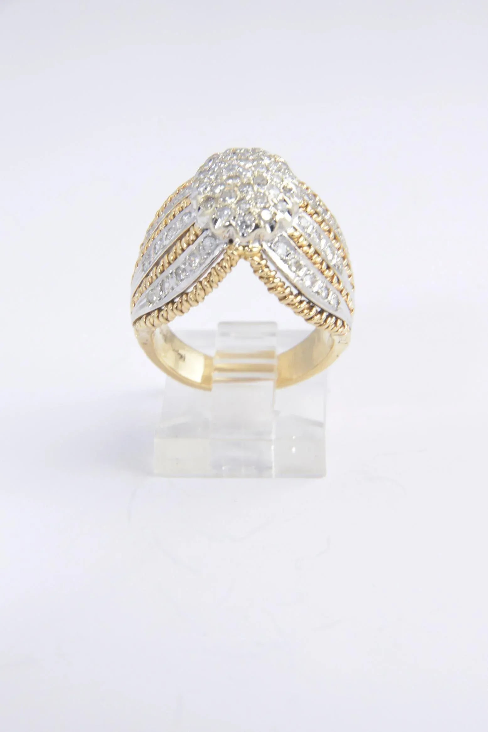 1970s Diamond White and Twisted Yellow Gold Dome Ring size 6.25 - 2