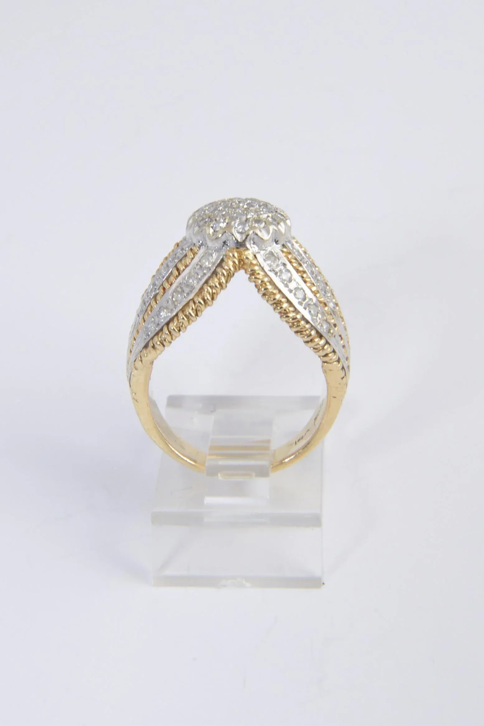 1970s Diamond White and Twisted Yellow Gold Dome Ring size 6.25 - 3