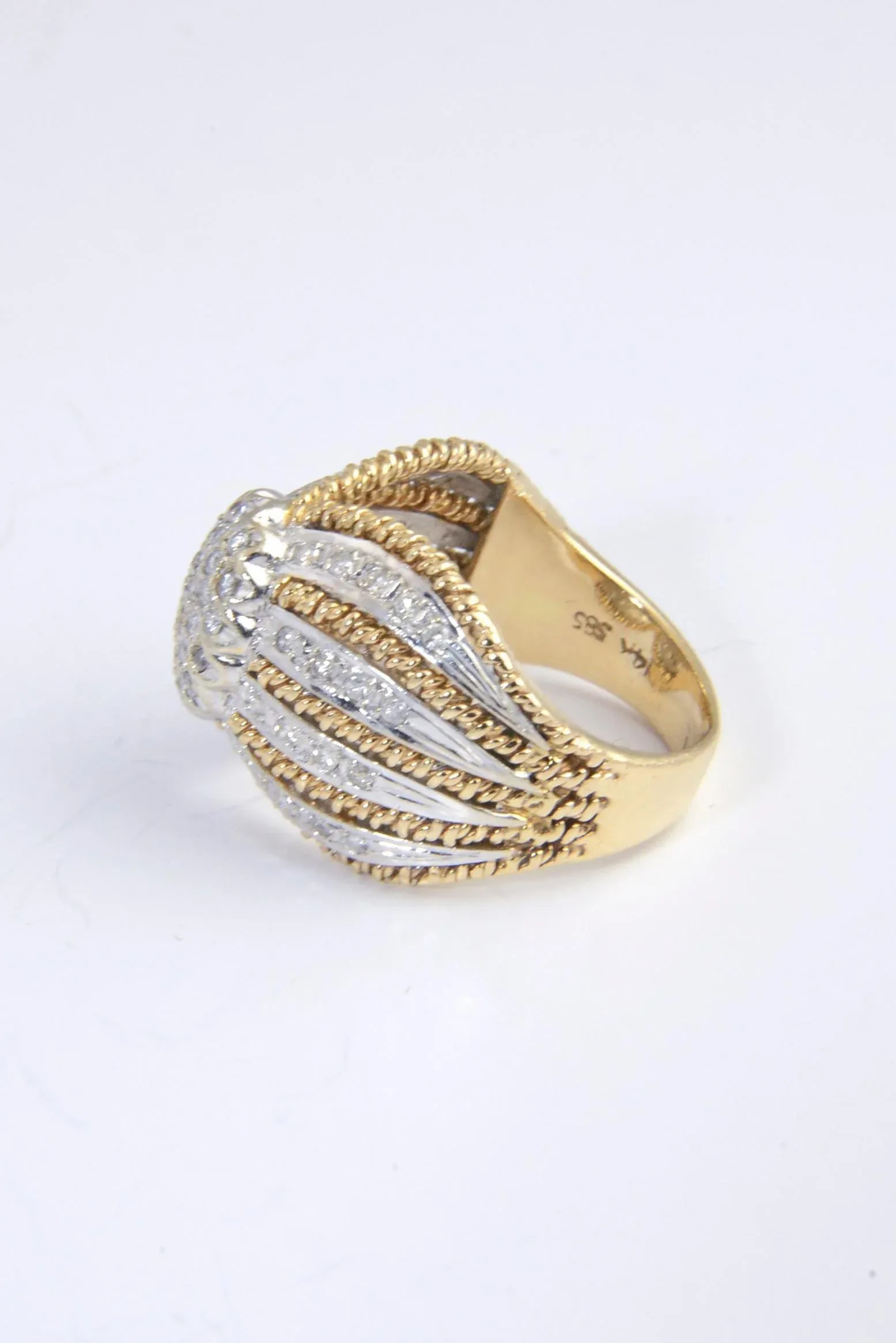 1970s Diamond White and Twisted Yellow Gold Dome Ring size 6.25 - 4