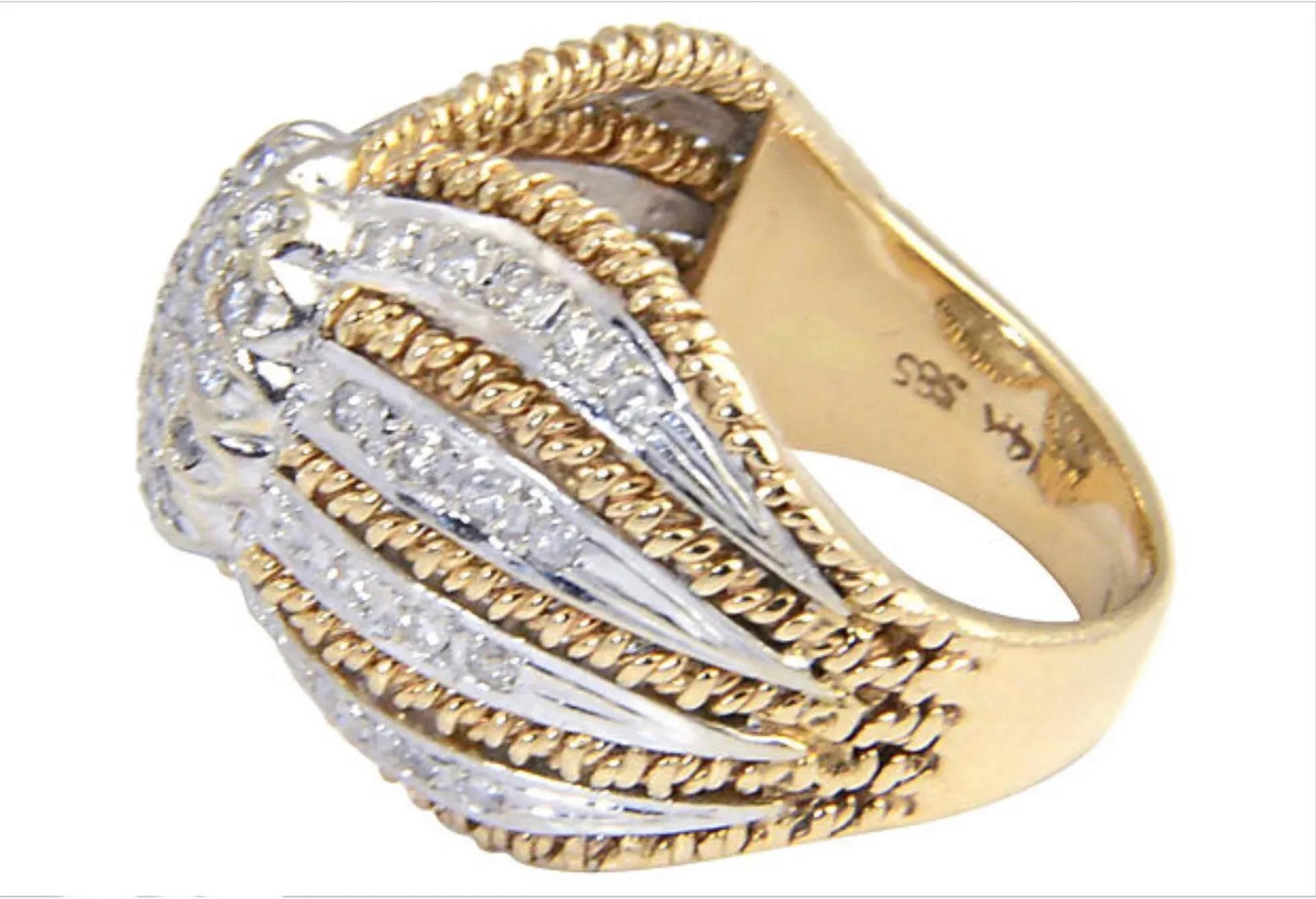1970s Diamond White and Twisted Yellow Gold Dome Ring size 6.25 - 5
