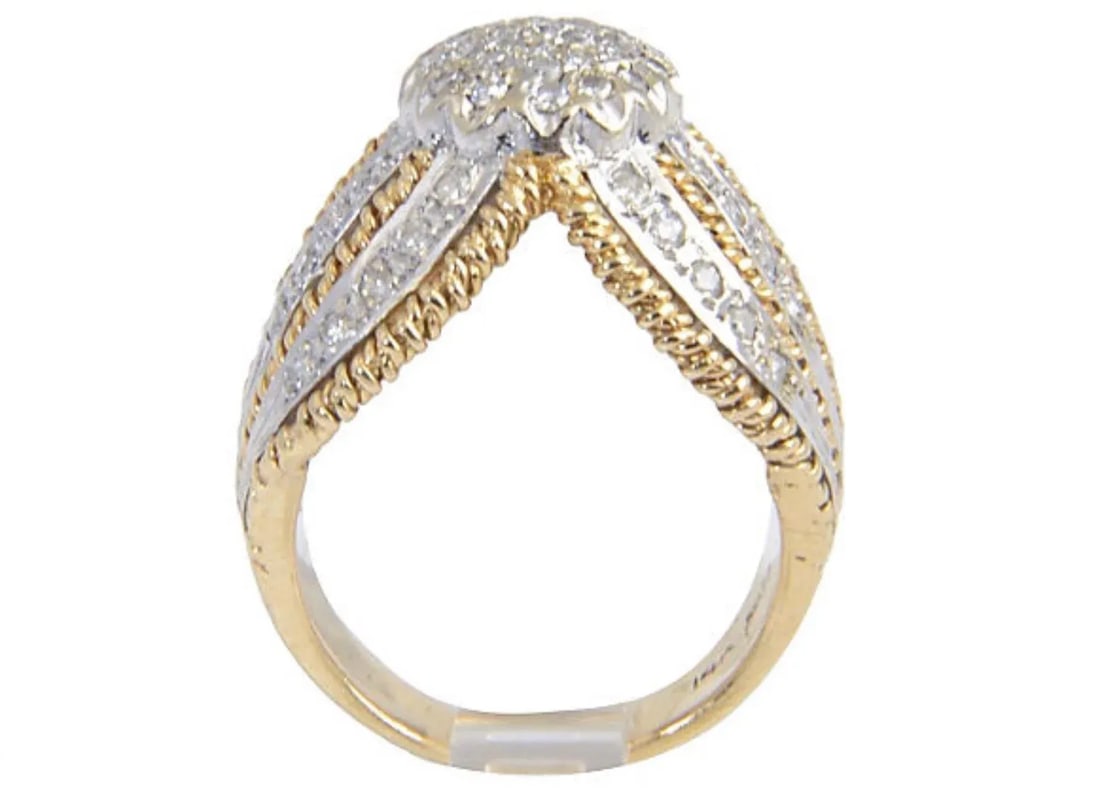 1970s Diamond White and Twisted Yellow Gold Dome Ring size 6.25 - 6