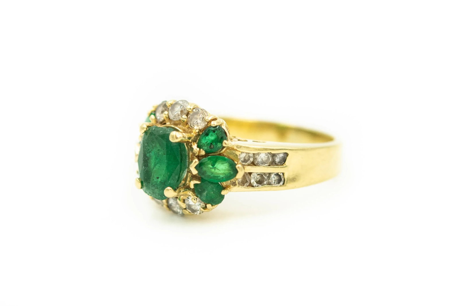 Emerald and Diamond Yellow Gold Ring size 8 - 2