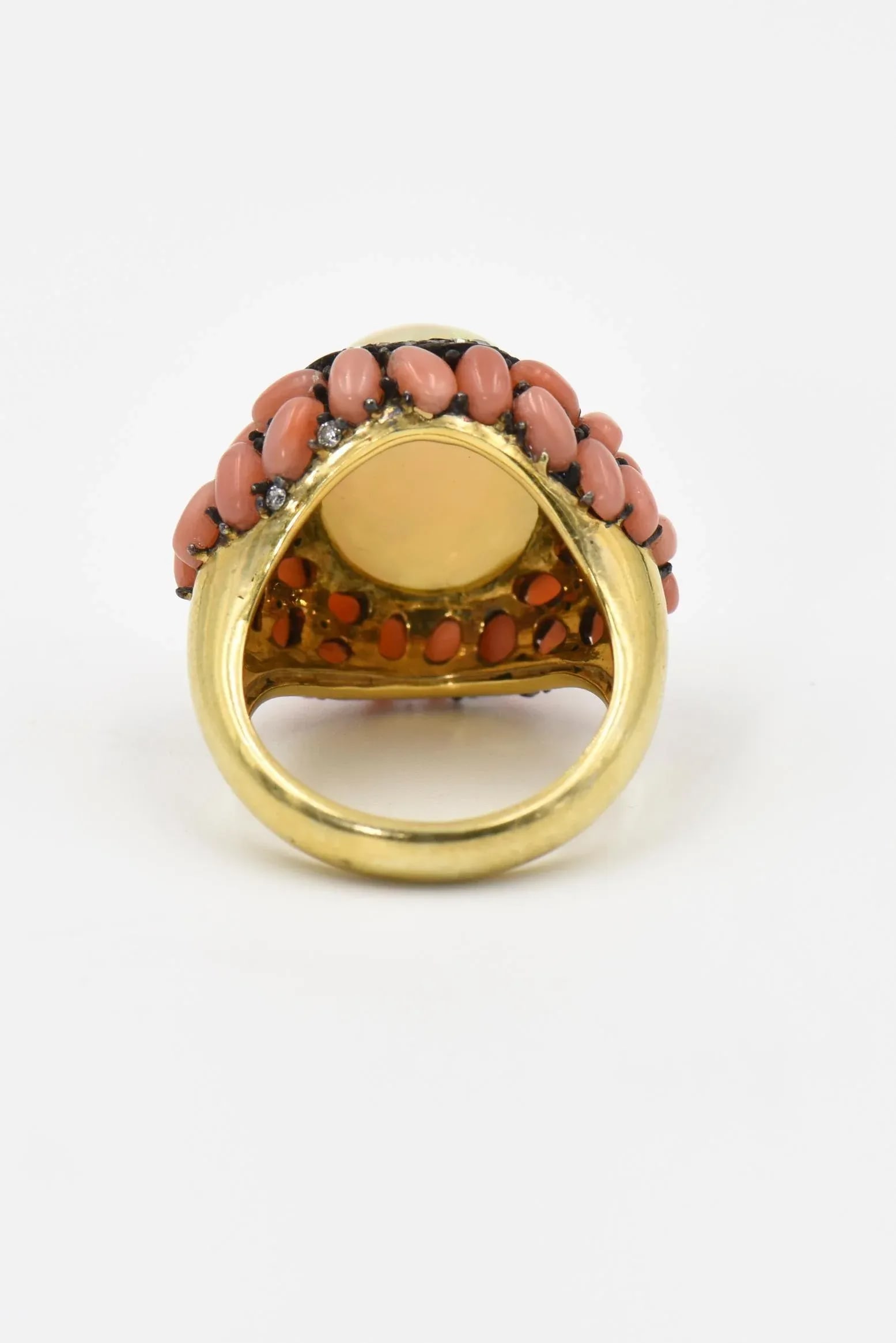 Opal Coral and Diamond Cocktail Ring size 9 - 6