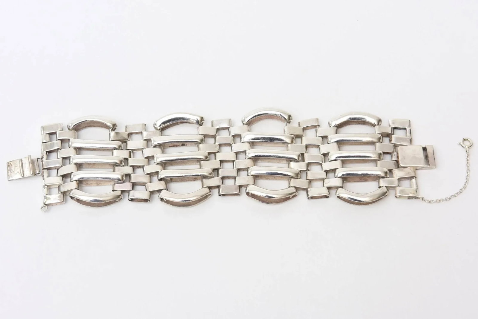 Vintage Sterling Silver Modernist Sculptural Link Cuff Bracelet Hallmarked - 2