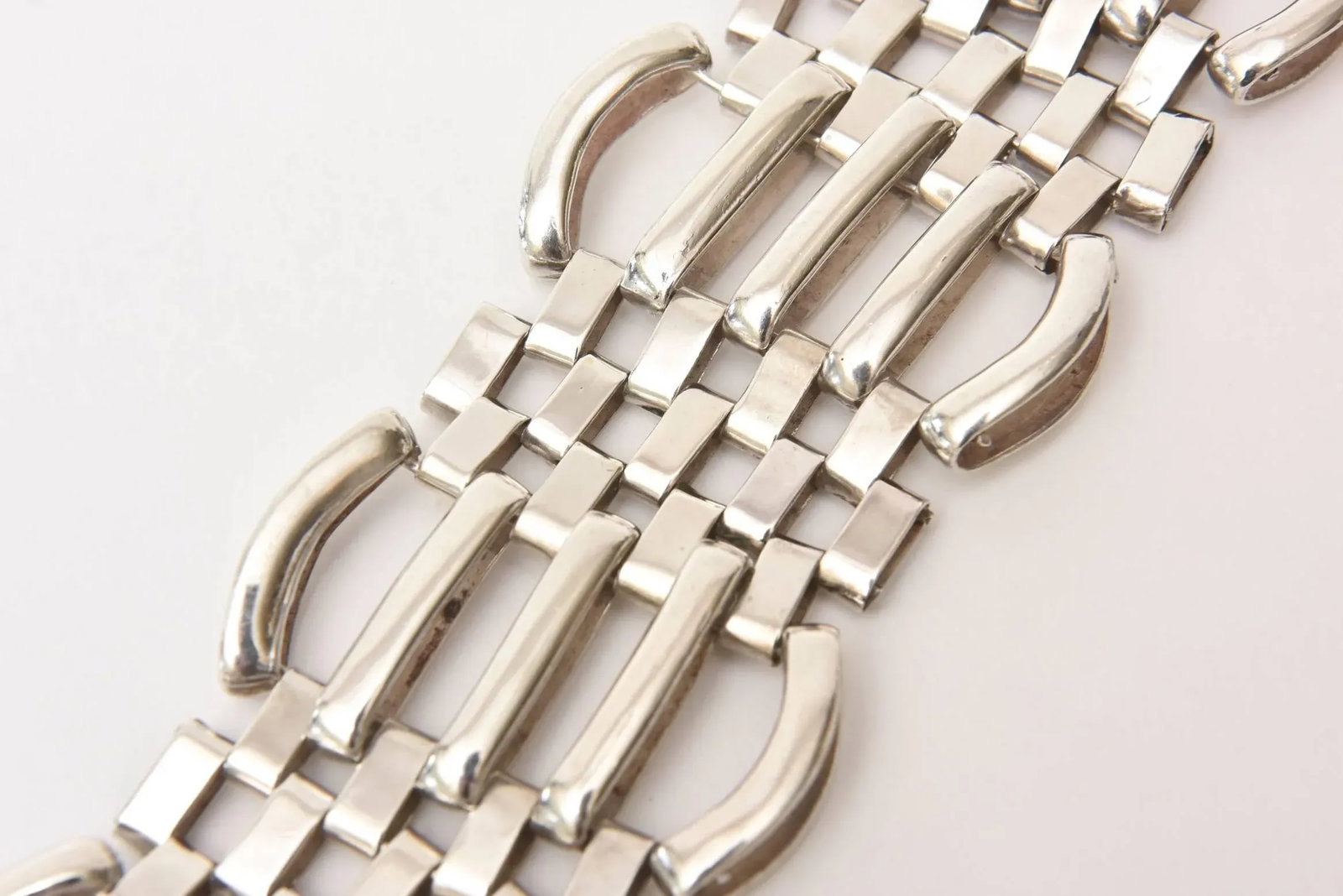 Vintage Sterling Silver Modernist Sculptural Link Cuff Bracelet Hallmarked - 4