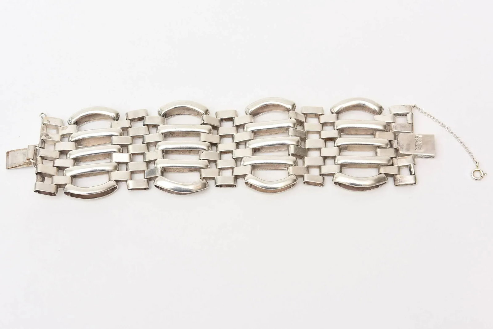 Vintage Sterling Silver Modernist Sculptural Link Cuff Bracelet Hallmarked - 6